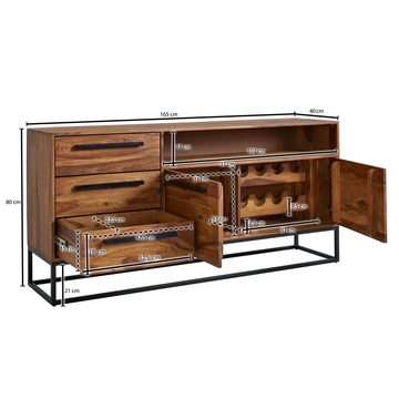 KADIMA DESIGN Kommode Multifunktional Sheesham Sideboard, 165x80x40 cm, Weinregal