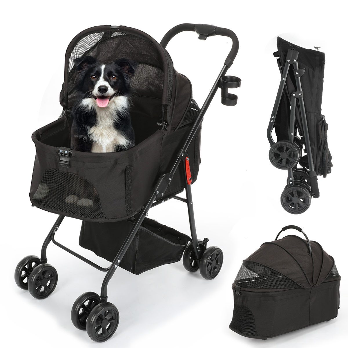 oyajia Hundebuggy Hundewagen M/L,Faltbarer Hundetrolley Pet Stroller 360° Rollen Design, (Hundewagen, Hundebuggy klappbar, Hundewagen für große hunde), Klappbar,Hundewagen für große Hunde Katzen,Stoßfest und bequem
