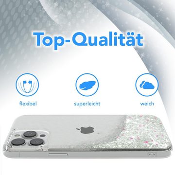 EAZY CASE Handyhülle Liquid Glittery Case für Apple iPhone 13 Pro Max 6,7 Zoll, Kratzfeste Silikonhülle stoßfestes Back Cover Phone Case Etui Silber
