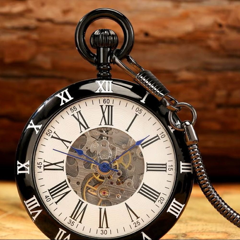 Tidy Taschenuhr Automatik Taschenuhr mit offenem römischen Ziffern, Kette