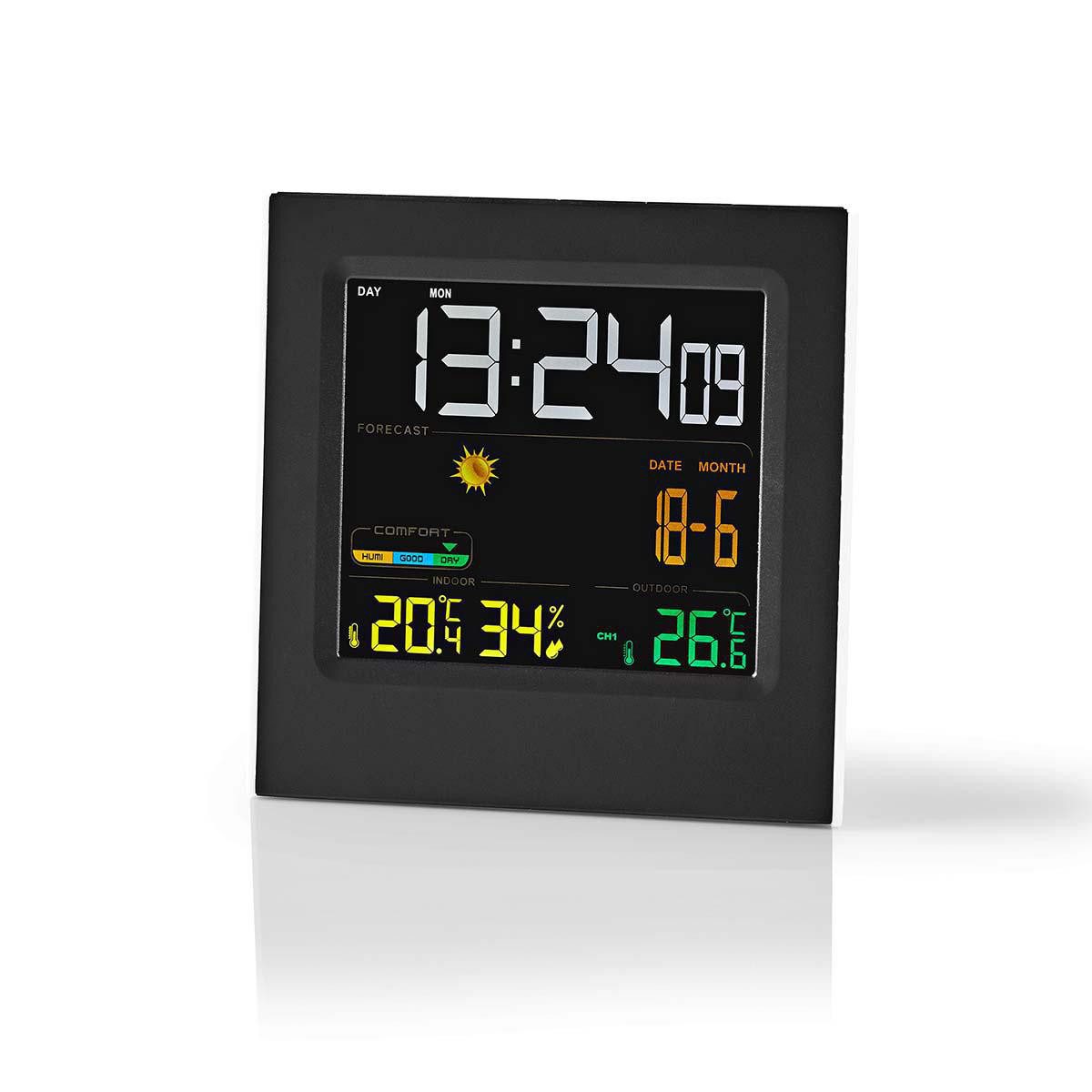 Nedis WEST404BK Wetterstation (Inneneinheit Außensensor Adapter Kurzanleitung, Innen- und Außensensor, Wettervorhersage, Weckfunktion, LED Display)