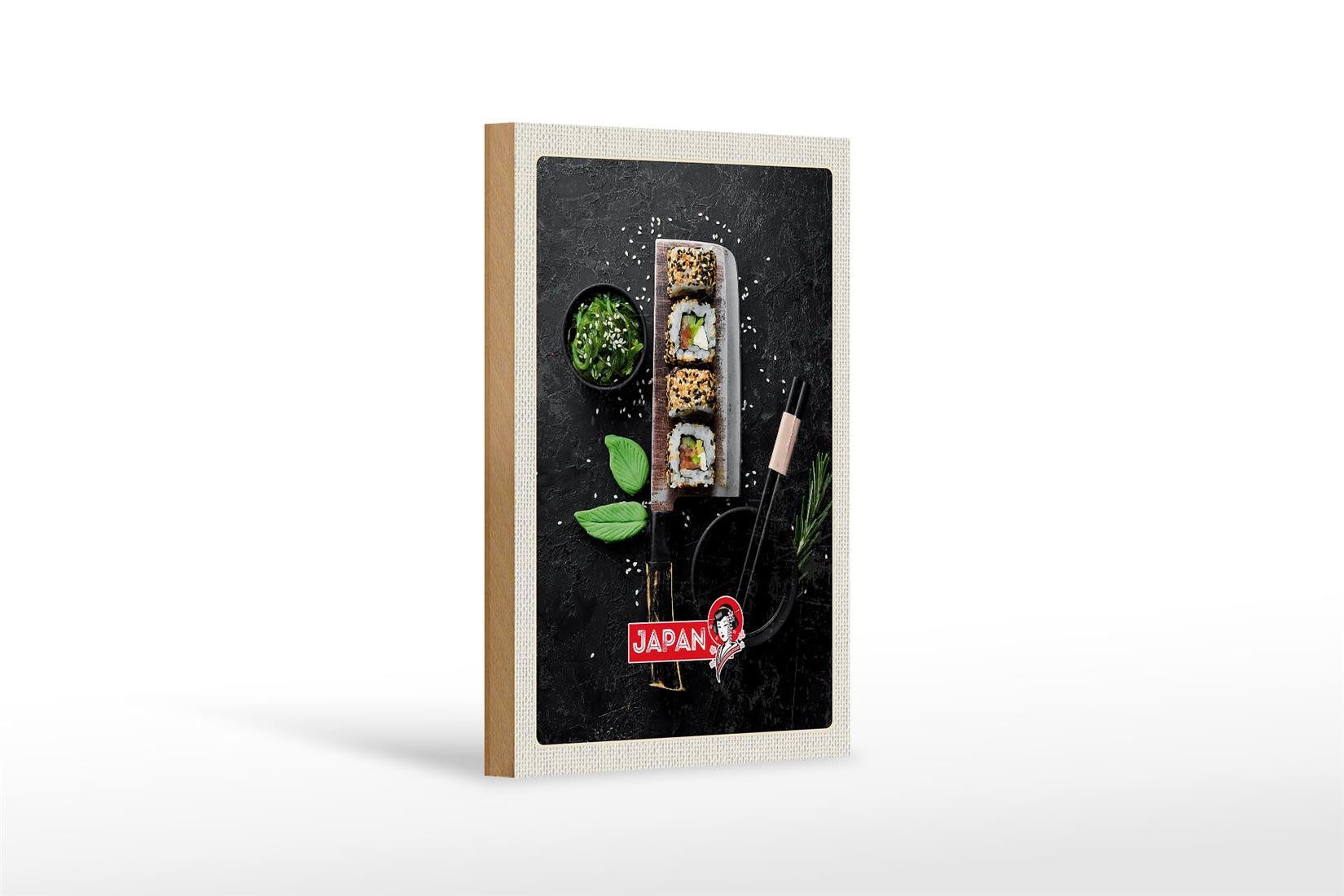 Femer GmbH Holzbild Reise 12x18cm Japan Asien Sushi Fisch Essen Stäbchen, (1 St), Glatte Holzfaserplatte (MDF), vorn beschichtet