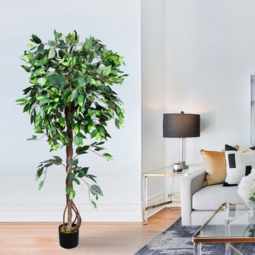 Kunstbaum Ficus Benjamin Kunstpflanze Künstliche Pflanze mit Echtholz 165 cm, Decovego