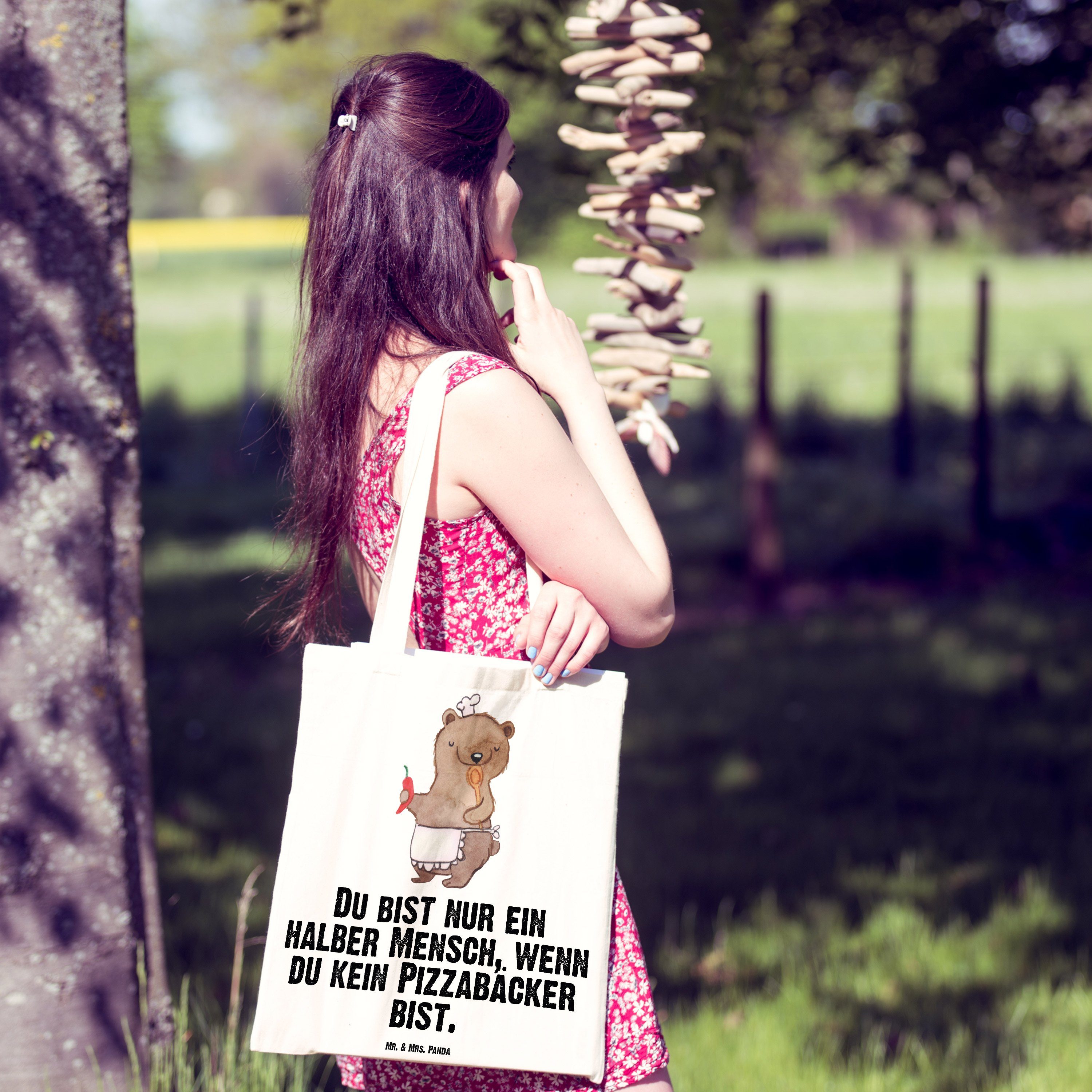 Jutebeutel, mit Pizzabring Pizzabäcker Transparent Mr. Herz Mrs. - Geschenk, Tragetasche Panda & (1-tlg) -
