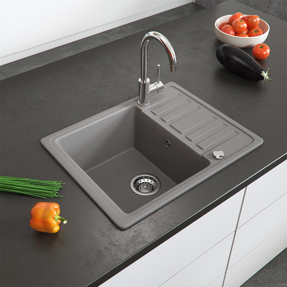 Bergstroem Granitspüle, Beton, 58 x 46 cm mit Trockenplatz, Rechteckig, 57.5/46 cm, beidseitig montierbar, (1 St)