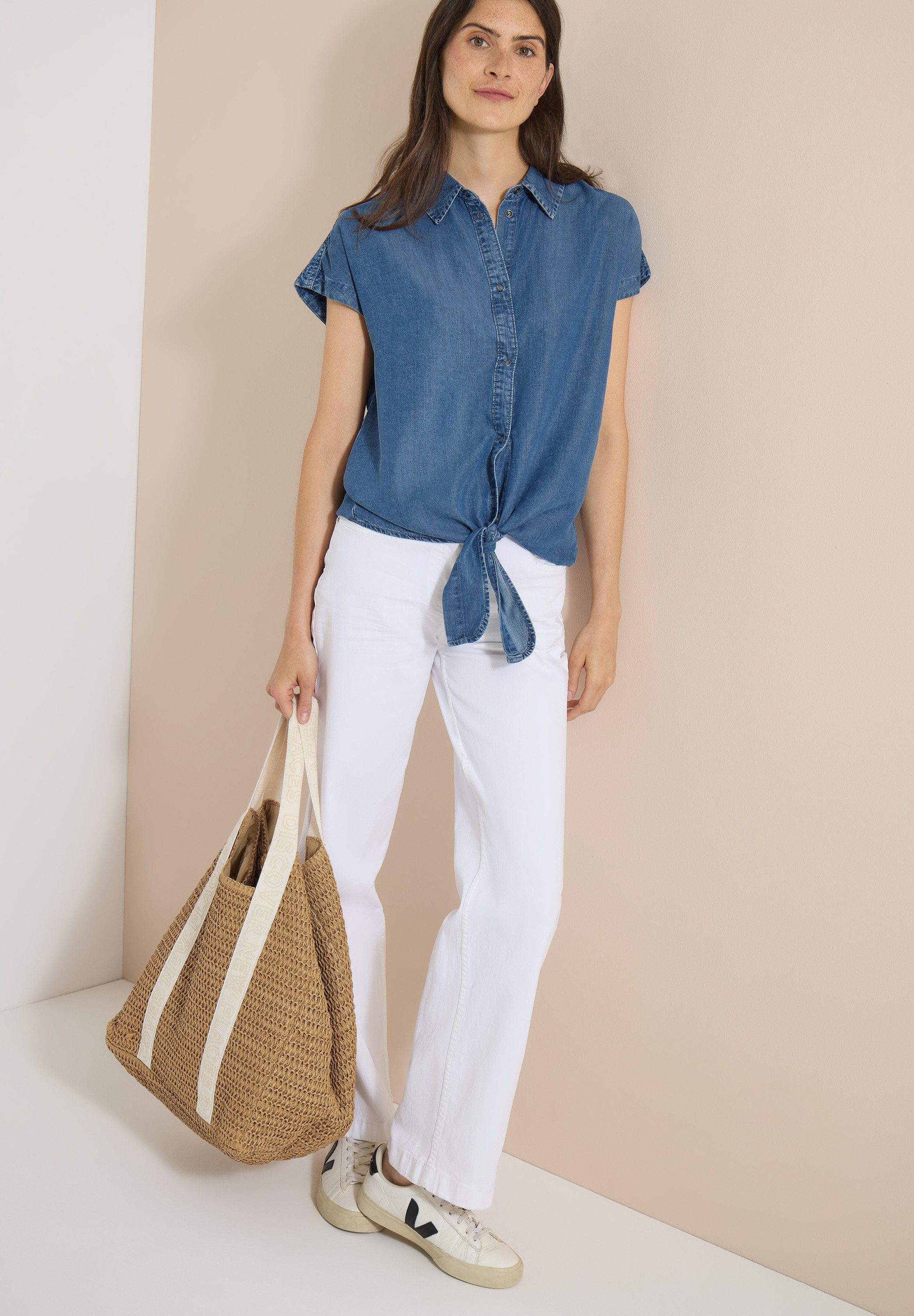 CECIL Hemdbluse Sommerbluse im Denim-Look / Knotendetail am Saum – Bild 5 von 5