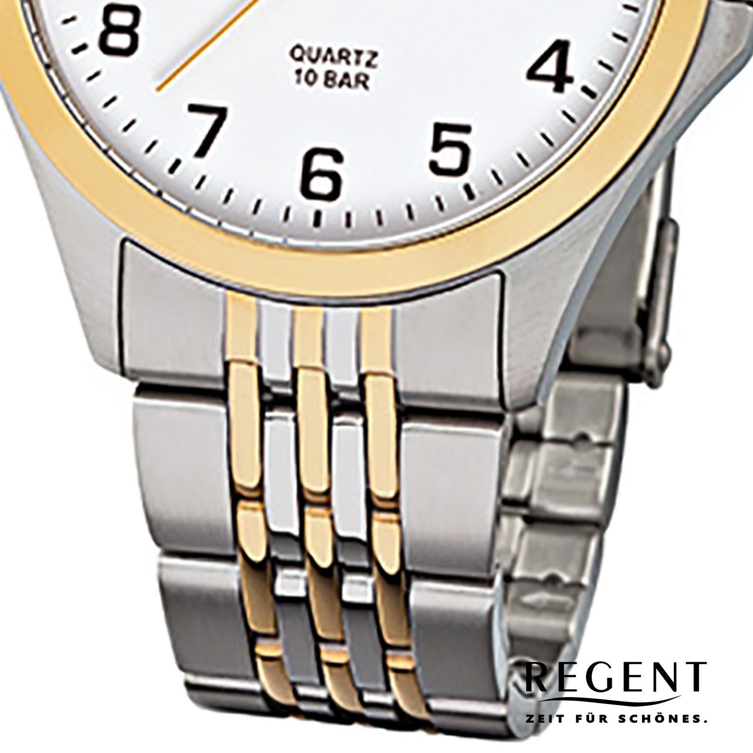 Regent Quarzuhr Regent Herren-Armbanduhr silber gold Analog, (Analoguhr), Herren Armbanduhr rund, mittel (ca. 39mm), Edelstahlarmband