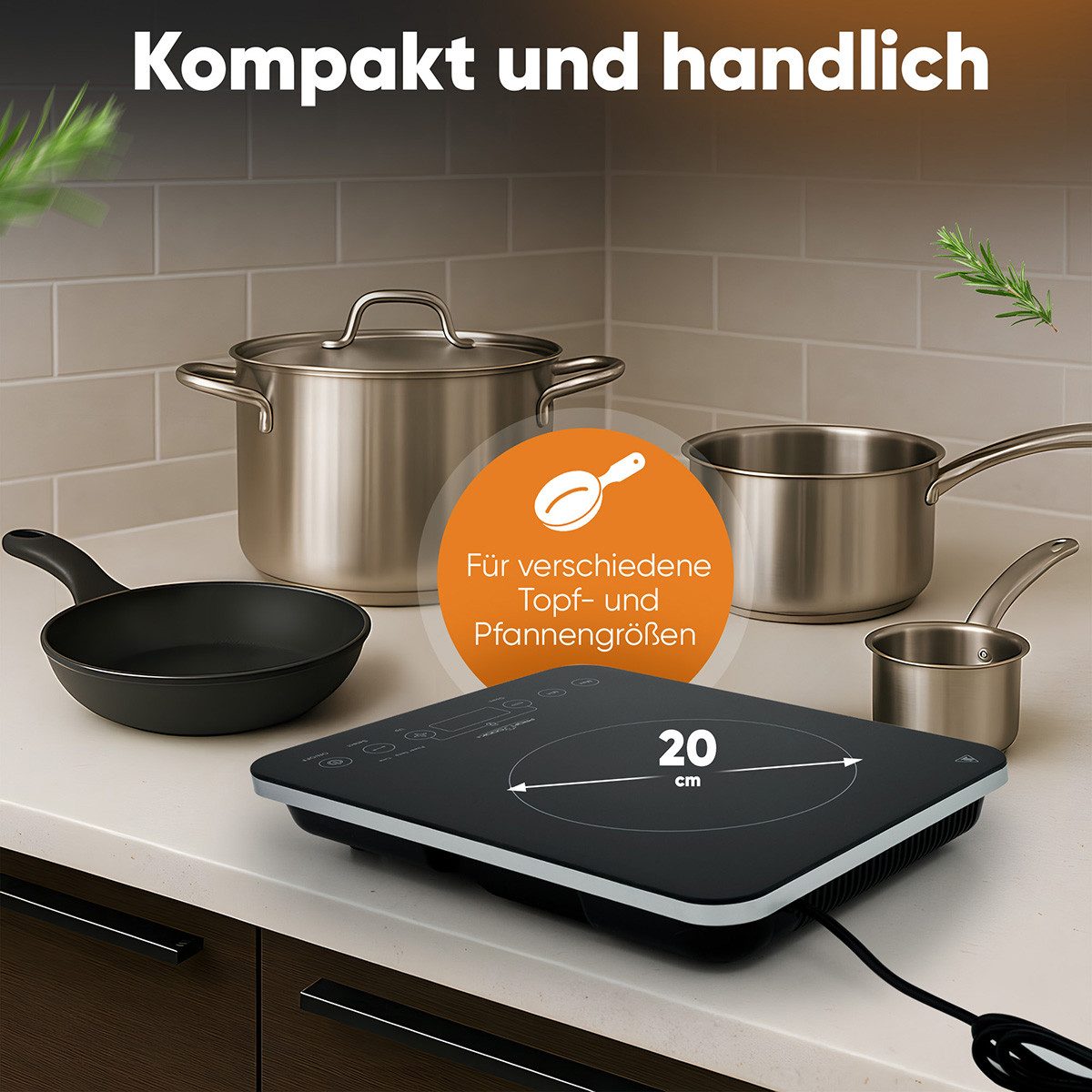 ProfiCook Einzel-Induktionskochplatte PC-EKI 1062, Induktionskochplatte, 10 Stufen, 60°-240°C