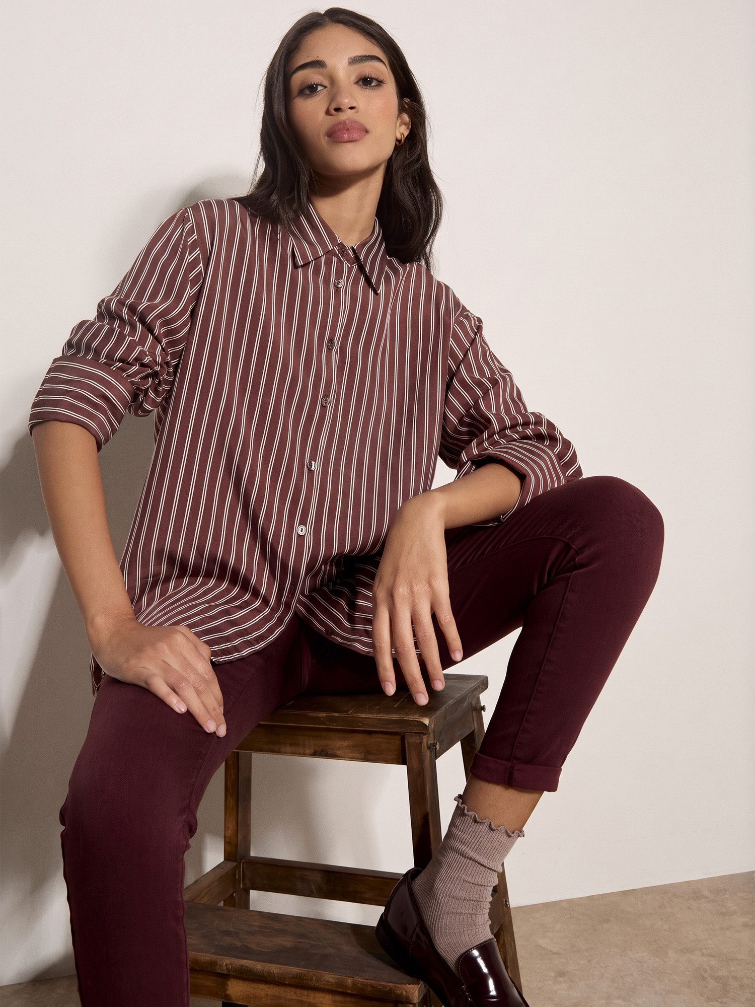 Apricot Hemdbluse Oversized-Streifenhemd mit asymmetrischem Saum