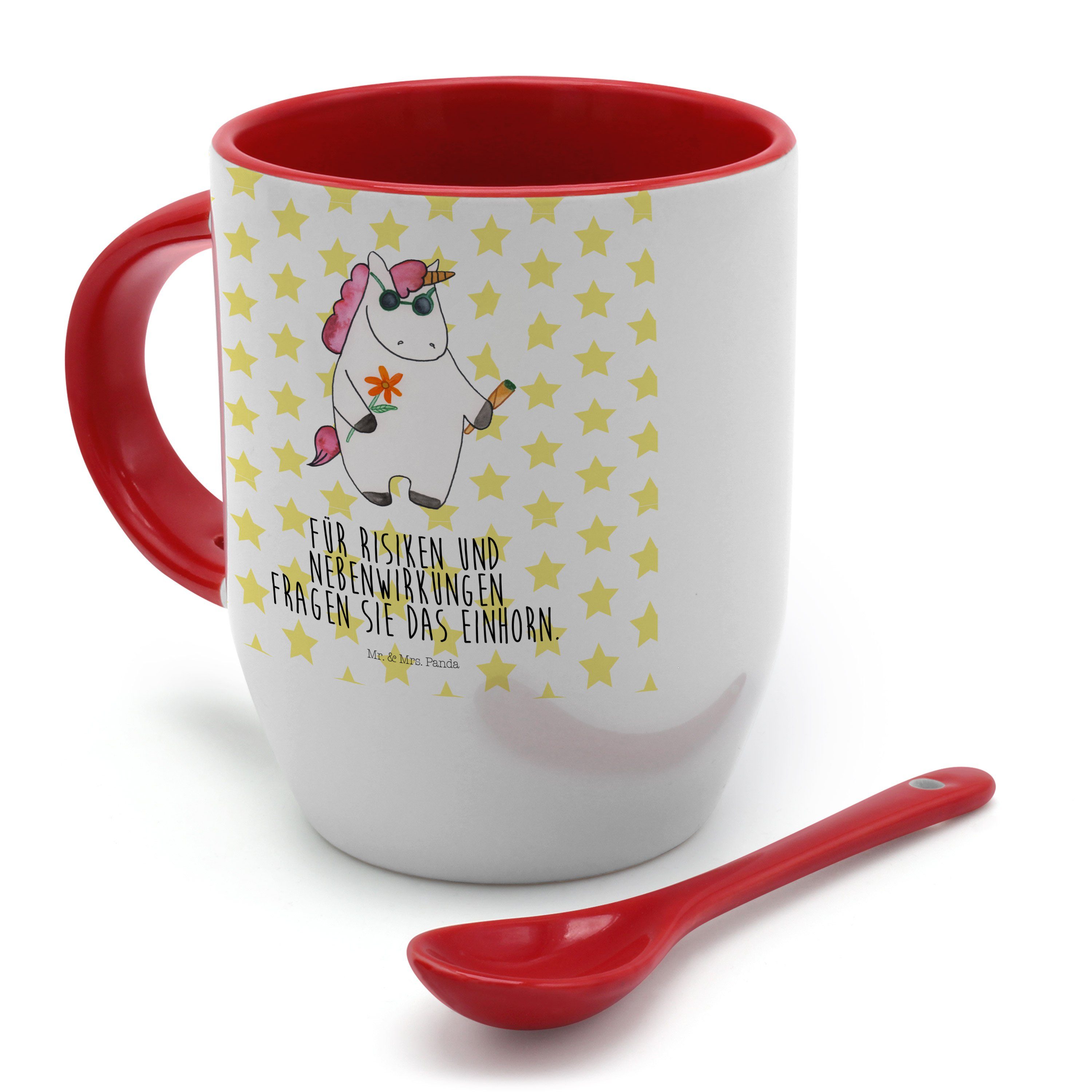 Woodstock Weiß Tasse - - Löffel, Panda Einhorn Geschenk, mit Tasse Mrs. Kaffeebecher, Keramik Mr. &