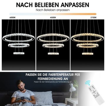 WILGOON Deckenleuchte LED Pendelleuchte, Moderne LED Kristall Deckenlampe, 3 Ringe, LED fest integriert, warmweiß, neutralweiß, kaltweiß, mit Fernbedienung, verstellbar, Kronleuchter für Schlafzimmer Wohnzimmer