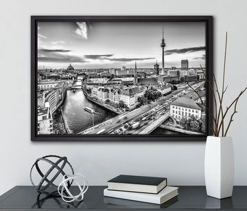 Pixxprint Leinwandbild Skyline von Berlin, Wanddekoration (1 St), Leinwandbild fertig bespannt, in einem Schattenfugen-Bilderrahmen gefasst, inkl. Zackenaufhänger