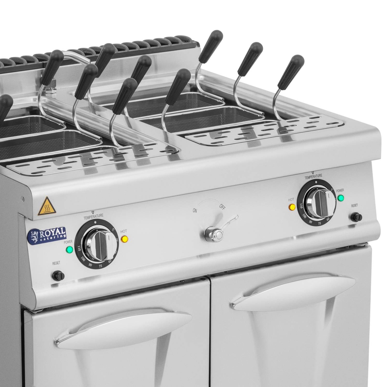 Royal Catering Spaghettitopf Elektro Nudelkocher 6 Körbe 45 l Pastakocher Pasta-Station Schrank, Edelstahl, 400 V