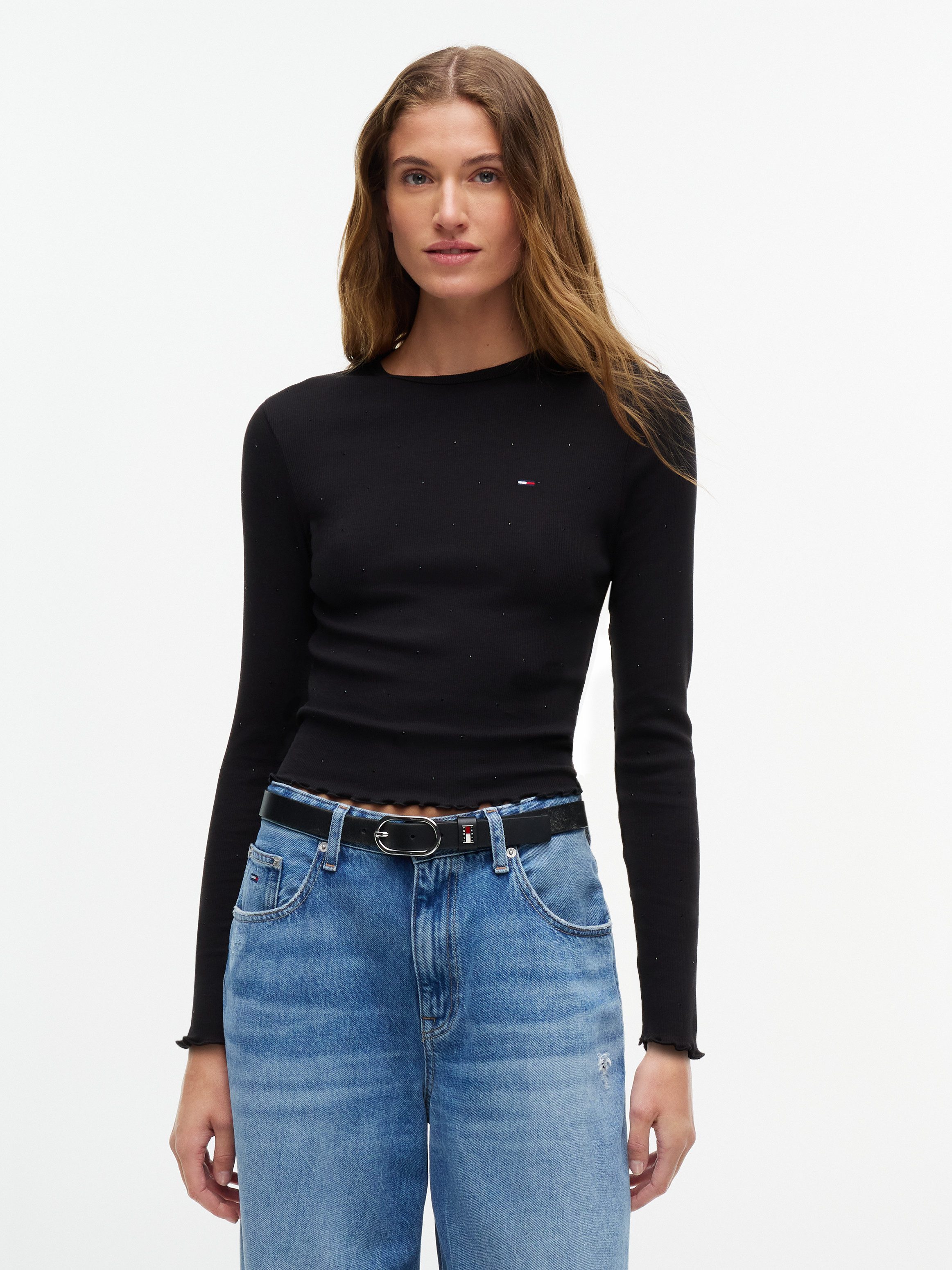 Tommy Jeans Langarmshirt TJW SLIM SH PARTY RIB LS EXT Baumwollmischung, slim fit, figurbetont, in gerippter Struktur