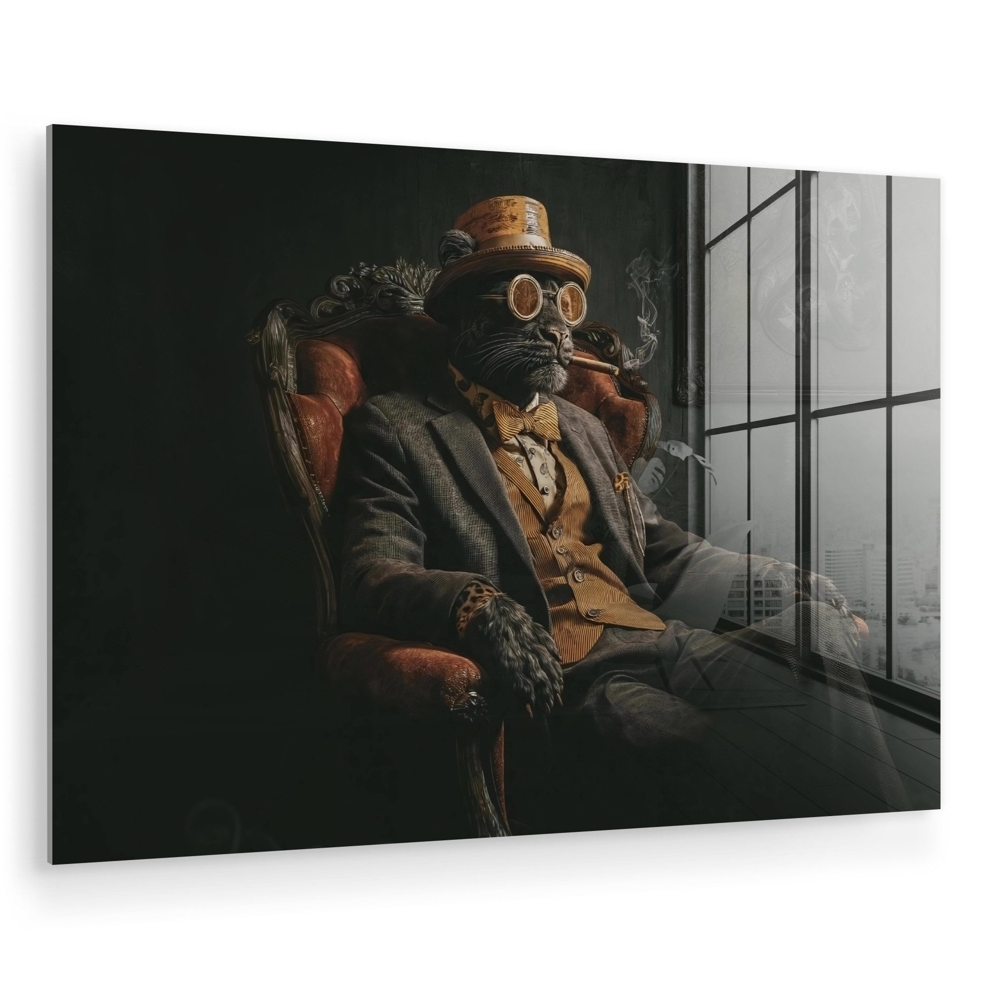 MuchoWow Acrylglasbild Katze - Anzug - Orange - Zigarre, Inkl. Aufhängung, günstig online kaufen