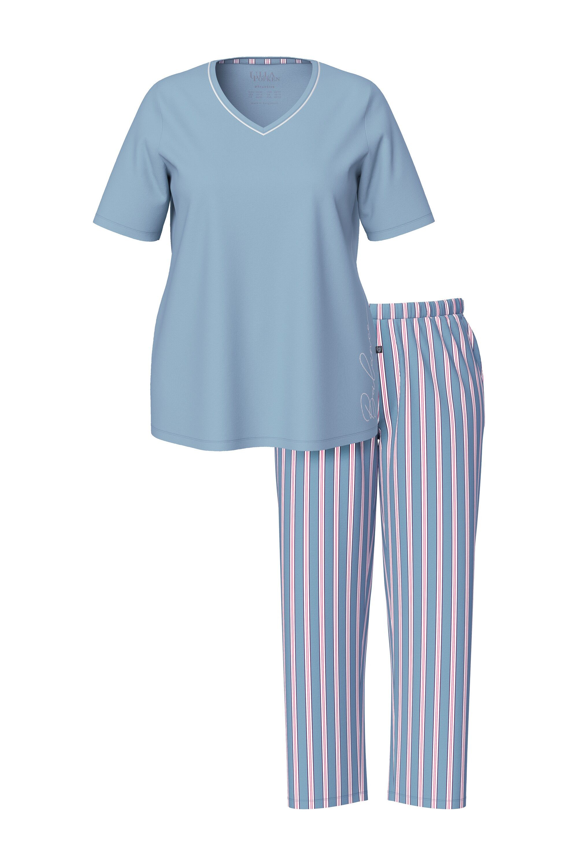 Ulla Popken Pyjama Pyjama Piping V-Ausschnitt Halbarm Stickerei günstig online kaufen