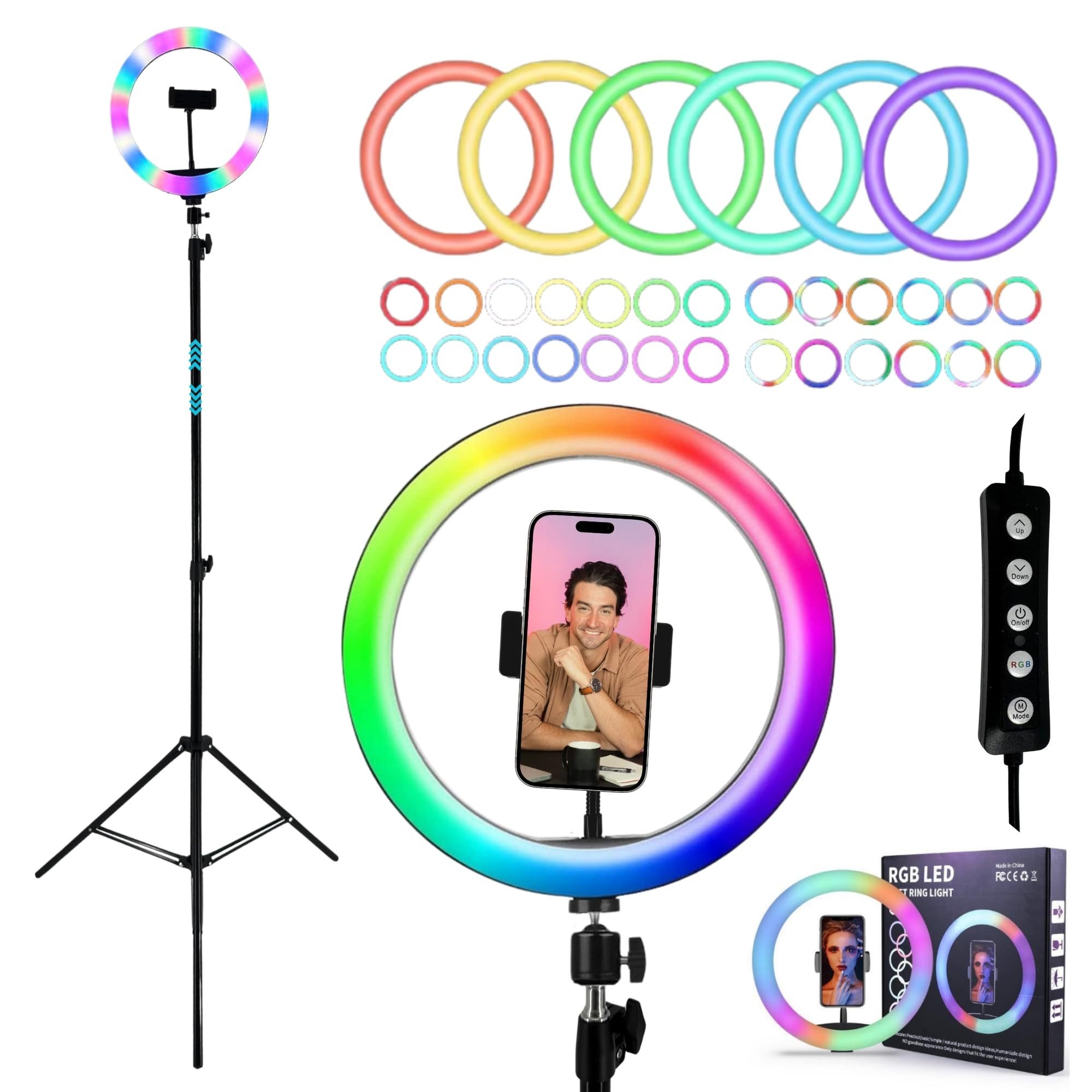 TronicXL Smartphone-Halterung RGB LED Ringlicht 210cm Stativ Ring Light mit Smartphone Halterung, (1-tlg., für TikTok YouTube Streaming Smartphone, Tripod Kamerastativ Handy Halter LiveStream Foto Video)