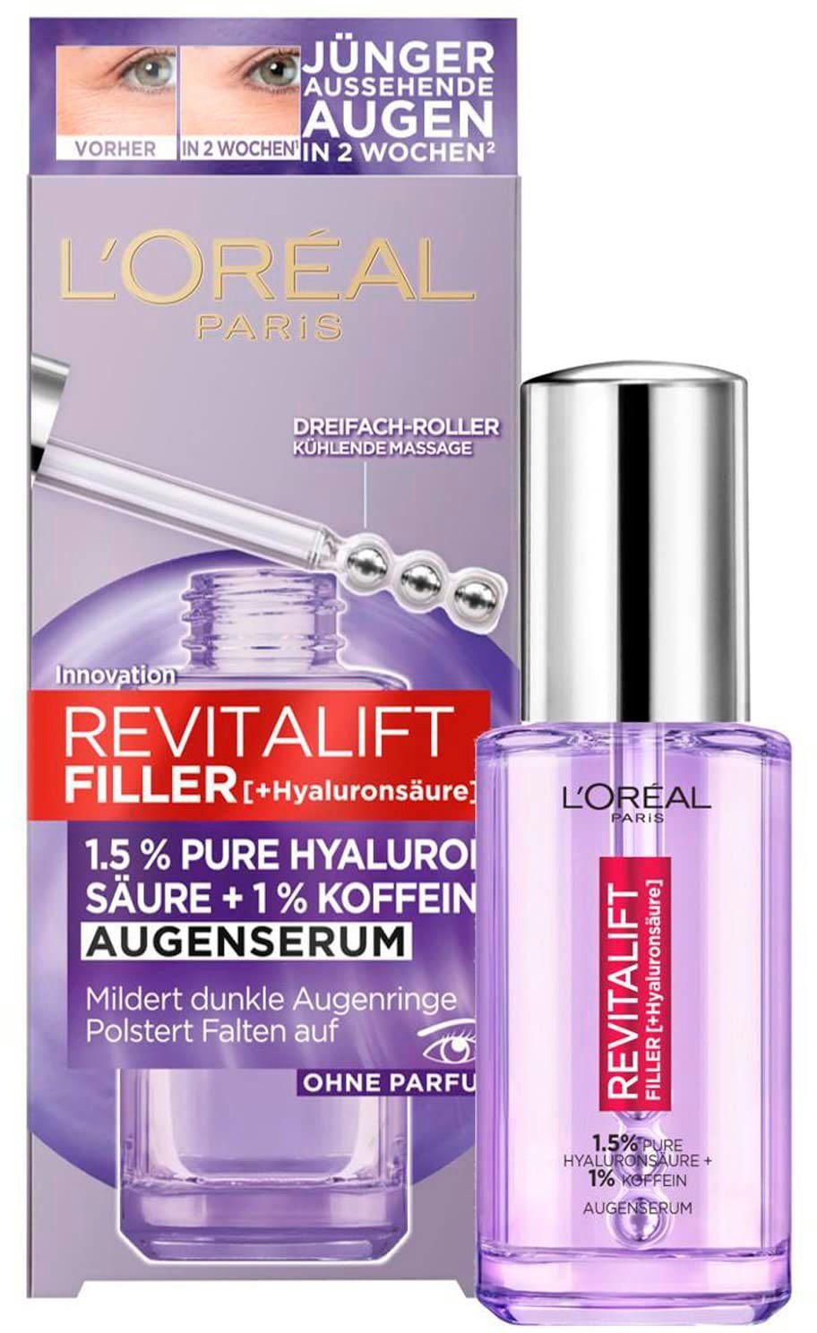L'ORÉAL PARIS Augenserum Revitalift Filler, mit Hyaluron und Koffein