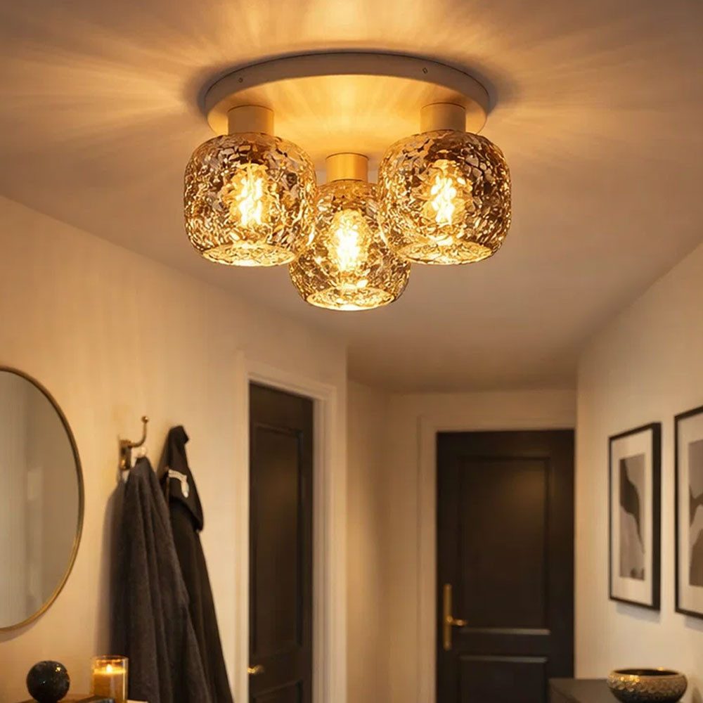 GLOBO LIGHTING Deckenleuchte, Leuchtmittel nicht inklusive, Deckenleuchte Deckenlampe Wohnzimmerlampe beige Rauchglas 3xE27