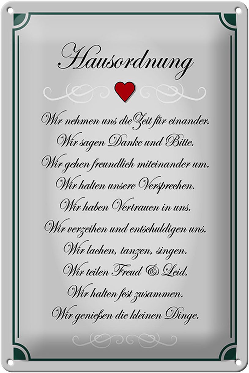 Metallschild Schild Blech 20x30cm - Made in Germany - Spruch Hausordnung wir Zeit f