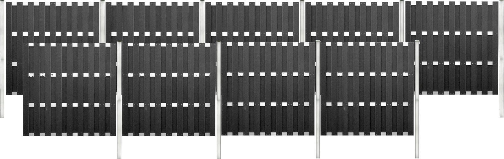 Tetzner & Jentzsch Sichtschutzelement EL PASO WPC, 16,88 m Gesamtlänge, 190 cm Höhe, inkl. Pfosten und Befestigung