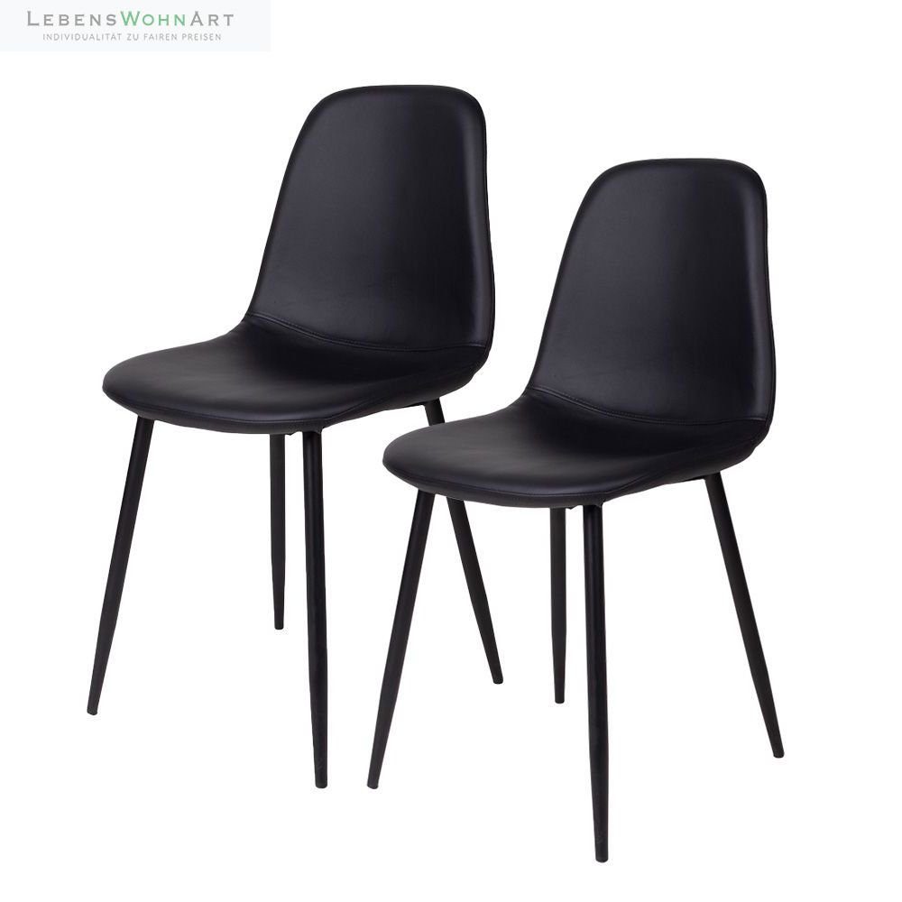 LebensWohnArt Stuhl Zeitloser Stuhl MALMÖ (2er Set) in schwarz PU mit schwarzen Beinen