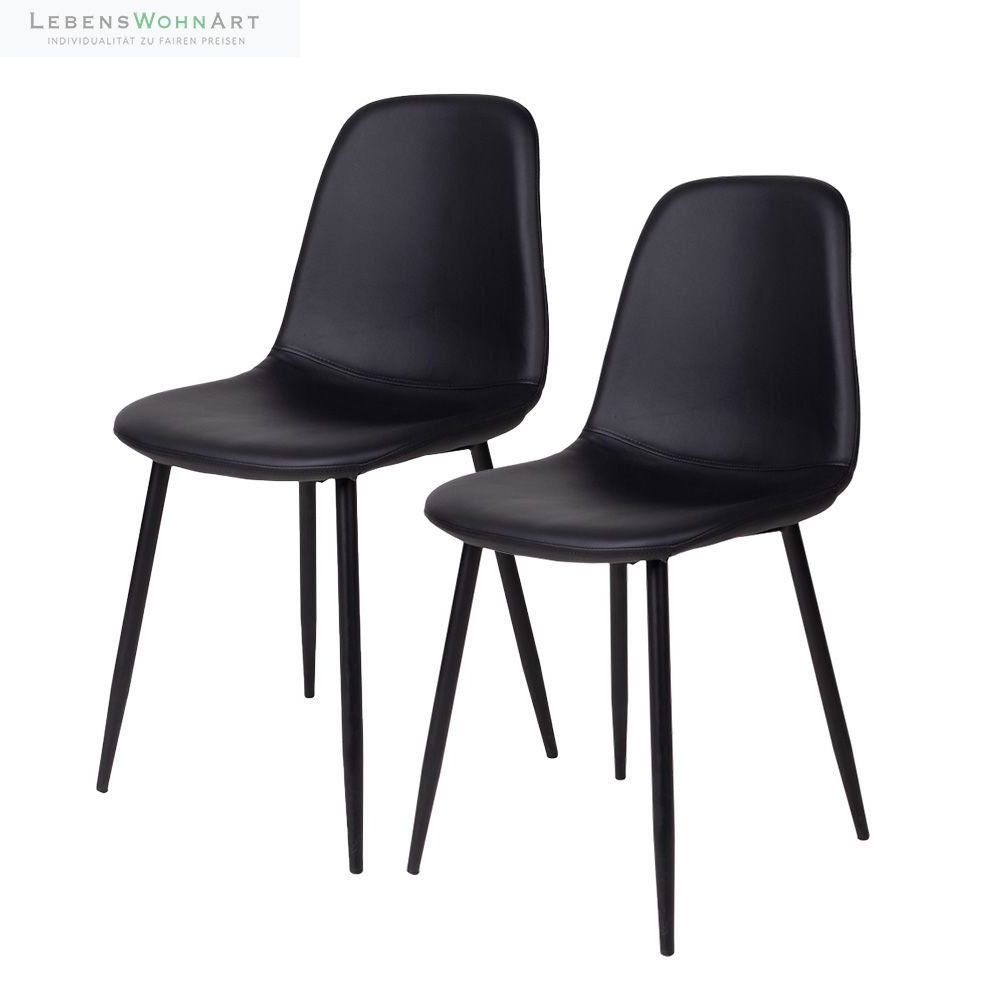 Stuhl Zeitloser Stuhl MALMÖ (2er Set) in schwarz PU mit schwarzen Beinen