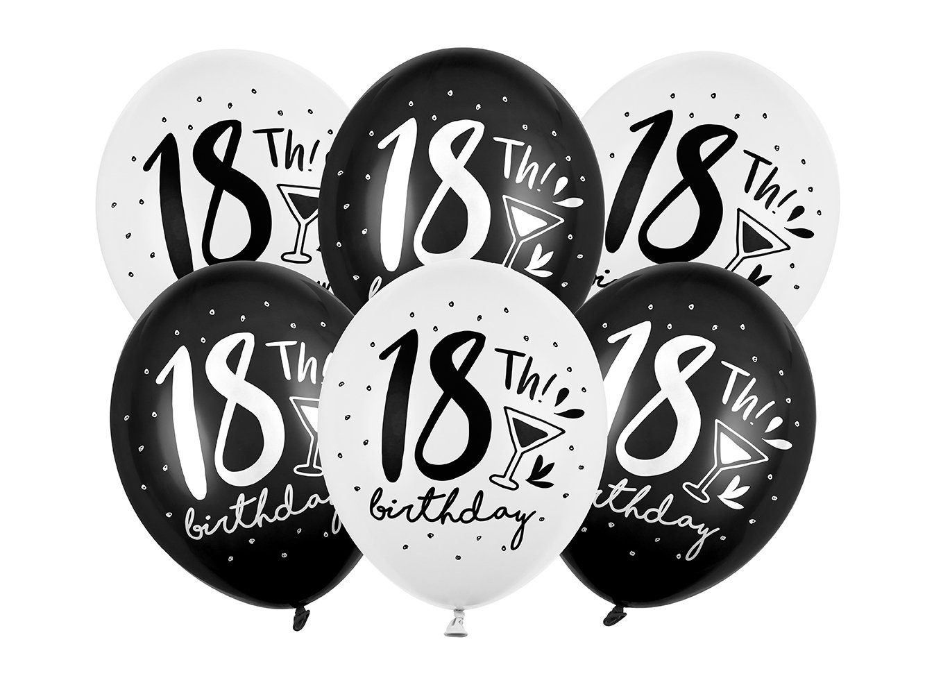 partydeco Luftballon, Luftballons mit Aufschrift 18th Birthday 30cm schwarz weiß 6er Set