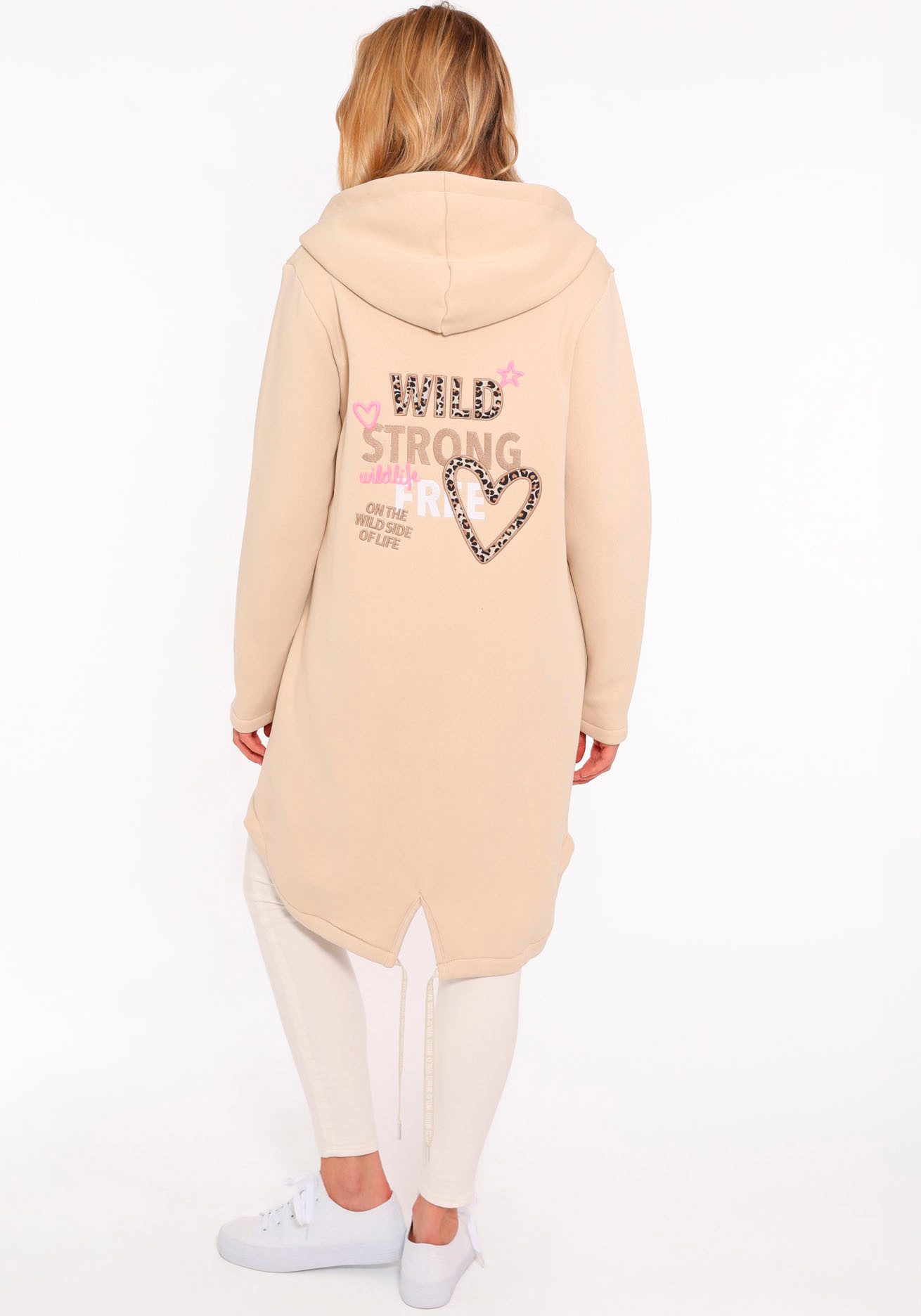 Zwillingsherz Jerseymantel "Wild Strong Free" mit Kapuze, Taschen, Front und Backmotiv Wild Strong Free
