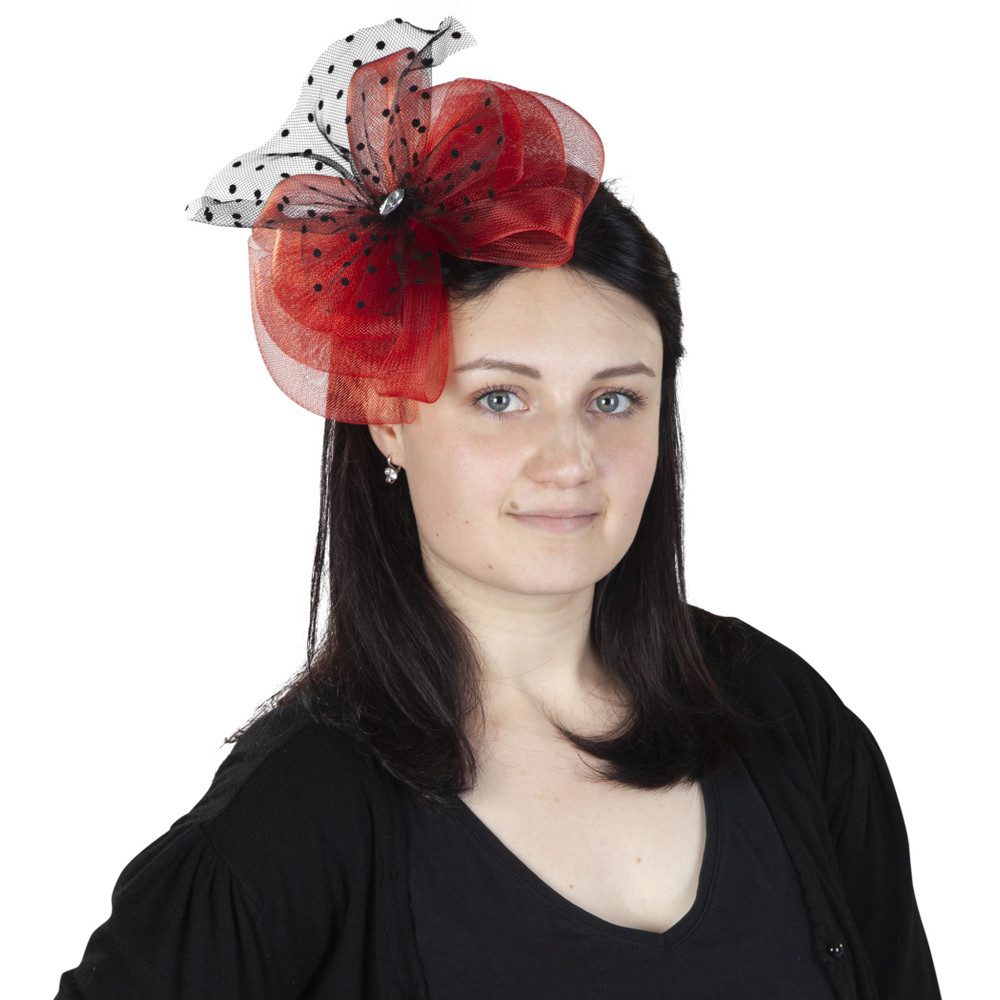 MICA Haarreif Faschings Haarreif mit Tüllschleife in rot und schwarz