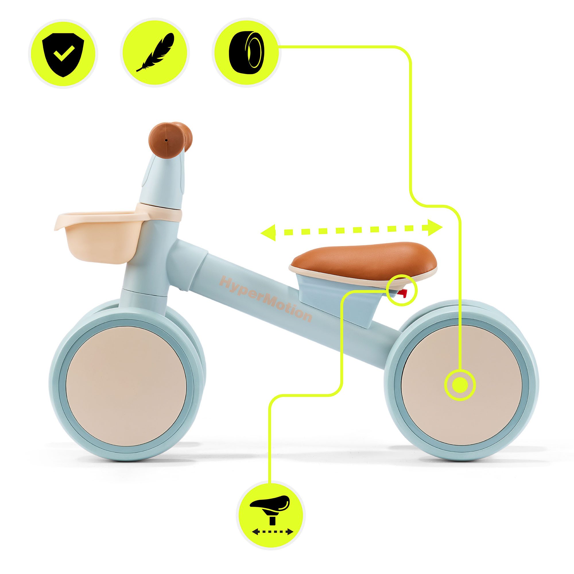 HyperMotion Kinderfahrrad HyperMotion TOBI MINI Laufrad 4-rädrig mit Korb, blau – Bild 4 von 5