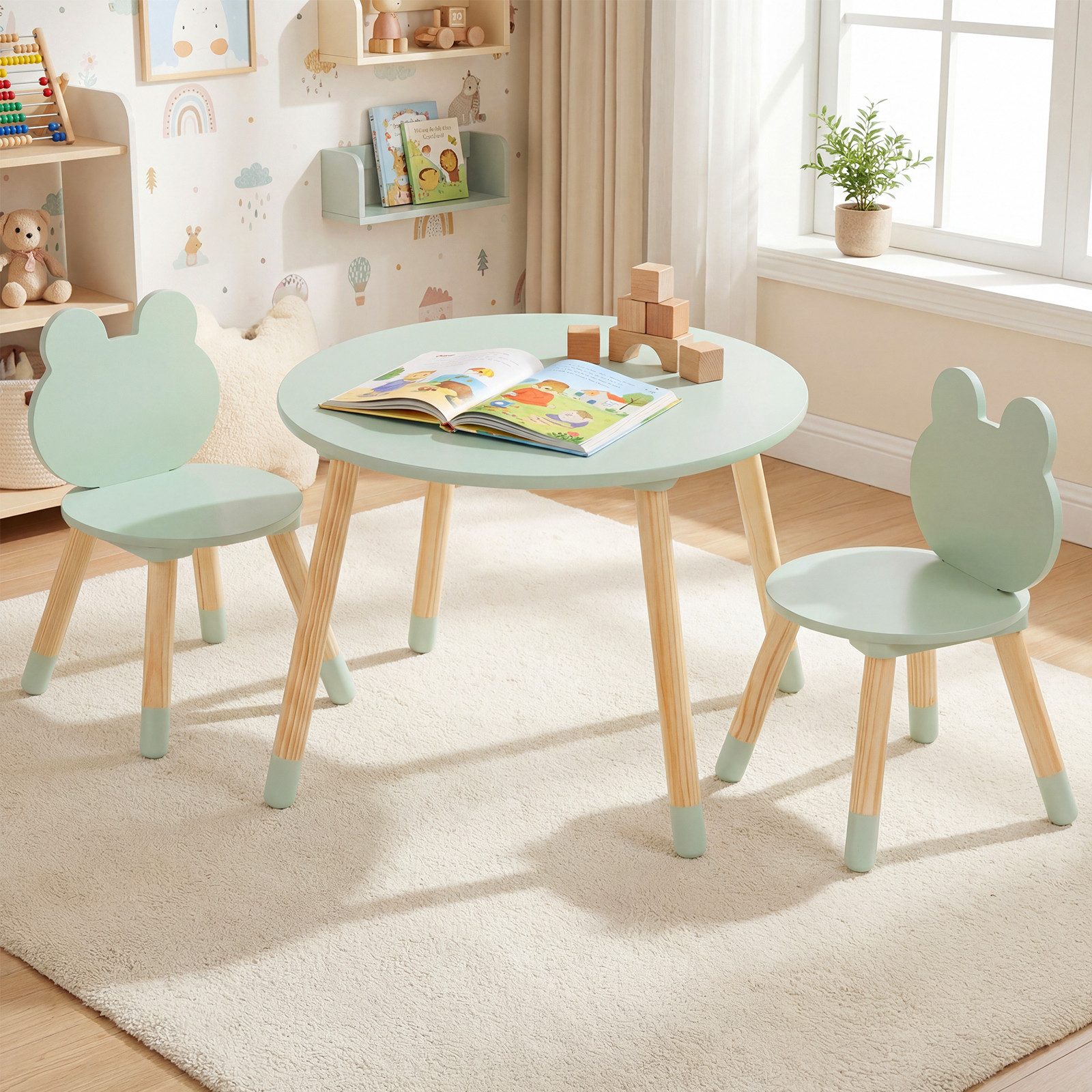 COSTWAY Kindersitzgruppe, (3-tlg), Kindertisch mit 2 Stühlen, ab 3 Jahren