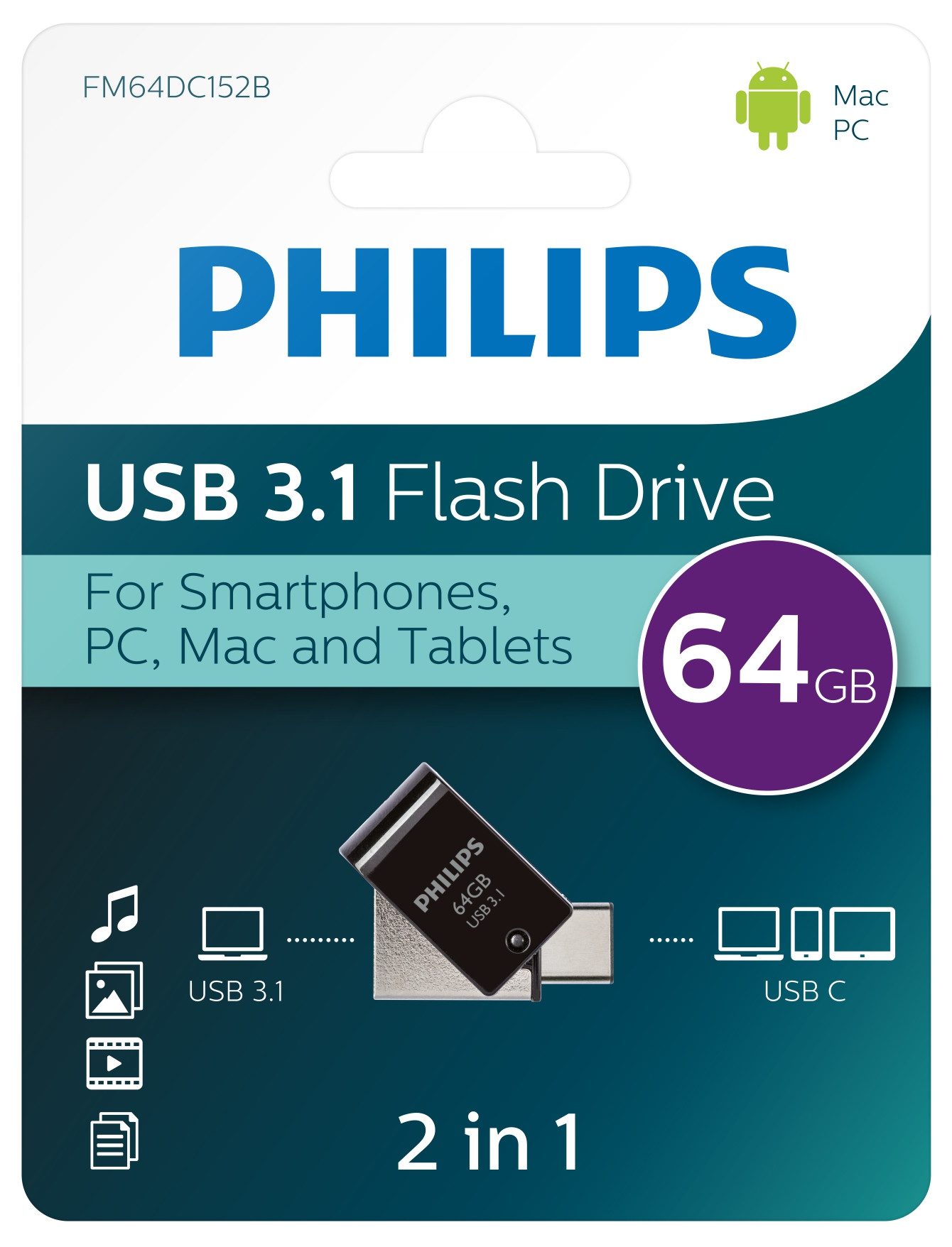 Philips Philips USB Stick 2-in-1 USB-C 64 GB USB-Stick (USB USB-A, USB-C)