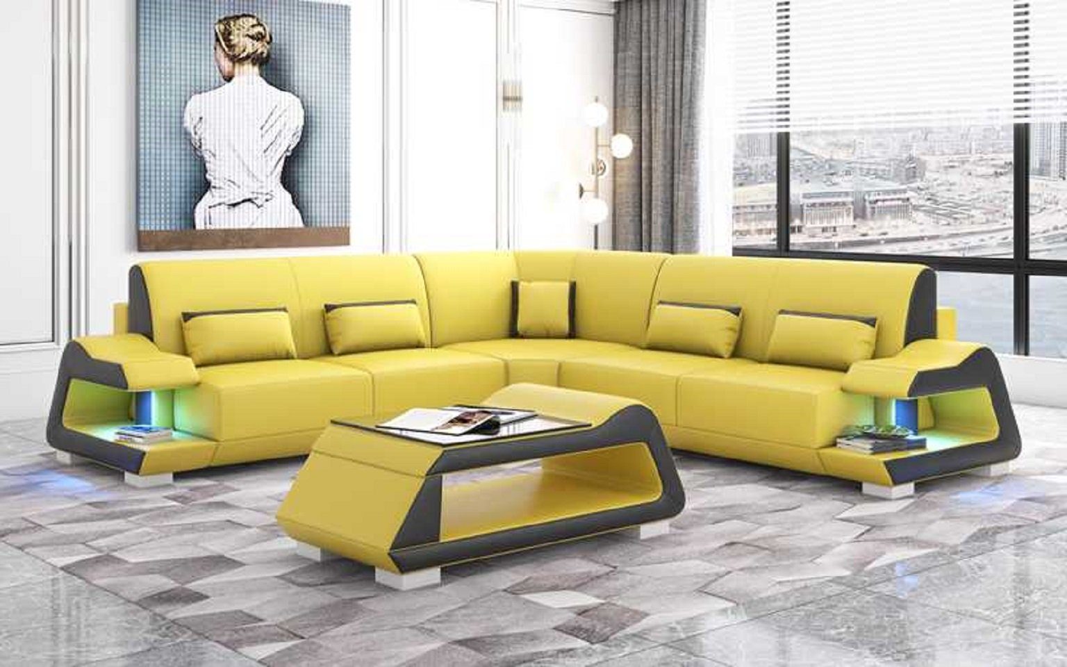 JVmoebel Ecksofa Luxus Ecksofa L Form Sofa Eckgarnitur Wohnzimmer Sofas, 3 Teile, Made in Europe Gelb