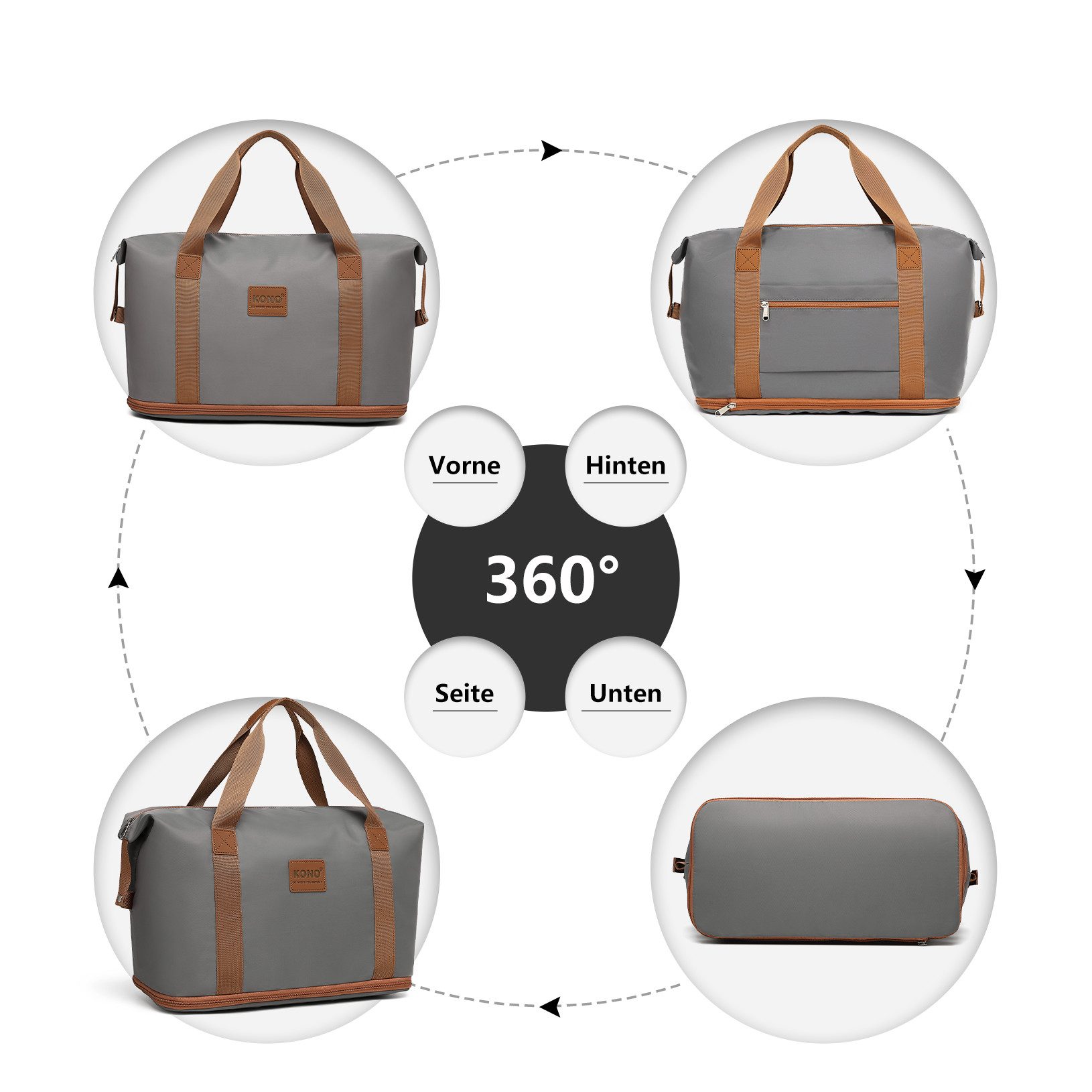 KONO Reisetasche 2-in-1 Set: Erweiterbare Handgepäck-Tasche (36L) + Kosmetiktasche, Praktisches und leichtes Design – Bild 5 von 5