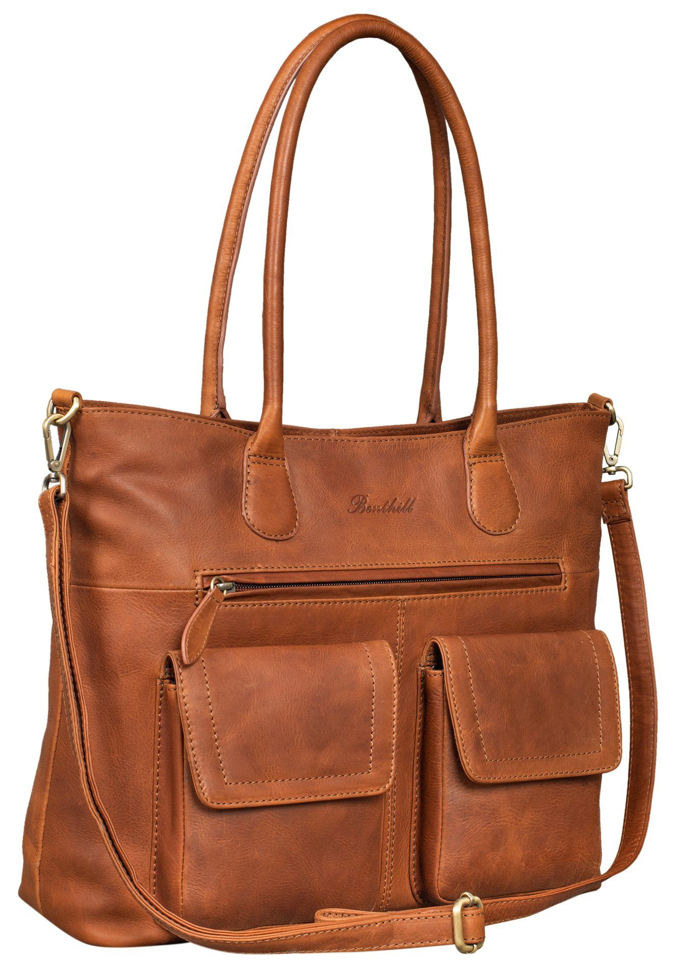 Benthill Handtasche Damen Echt Leder Vintage Henkeltasche Große Umhängetasche Shopper, Schultergurt / Umhängegurt Reißverschlussfach