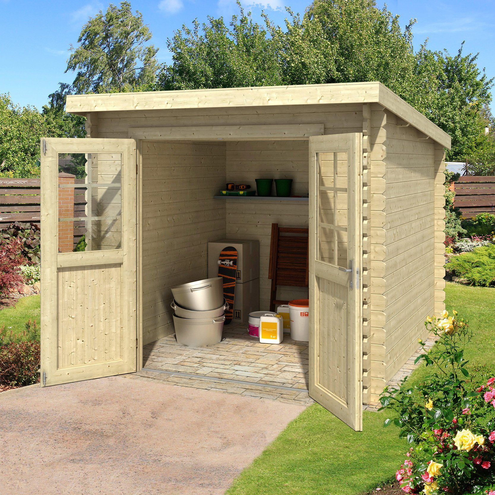 LASITA MAJA Gartenhaus Indi 175, BxT: 250x213 cm, Blockbohlenhaus 28mm