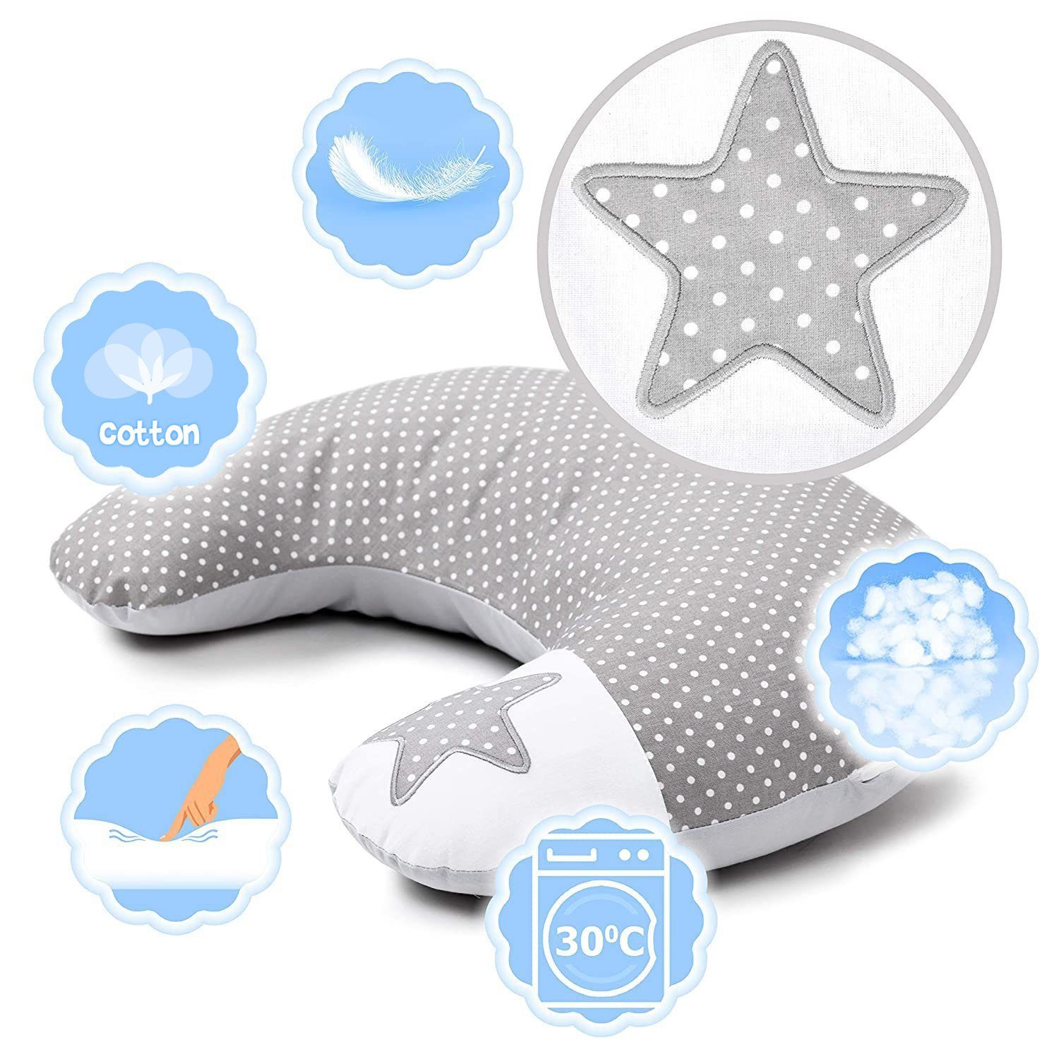 EU) hochwertiger Stillkissen Füllung Stickerei (Made Amilian Bezug mit pillow, inkl. mit pregnancy Schwangerschaftskissen (60x42 Schlafen, cm), Lagerungskissen, Seitenschläferkissen, zum in