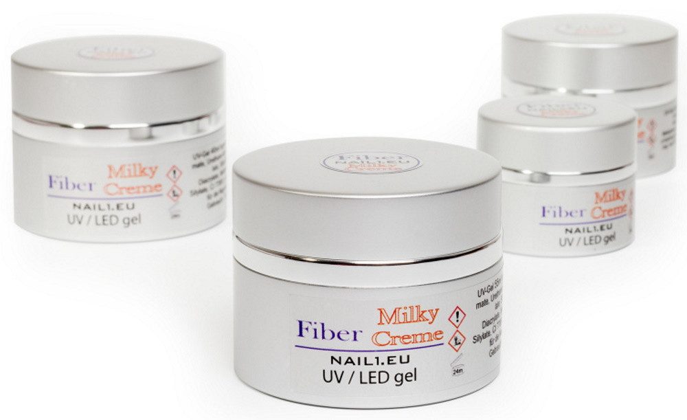 Nail1.eu Gel-Nagellack LED UV 1-Phasen-Gel Fiber Milky Creme 30ml, Fiberglasgel Aufbaugel
