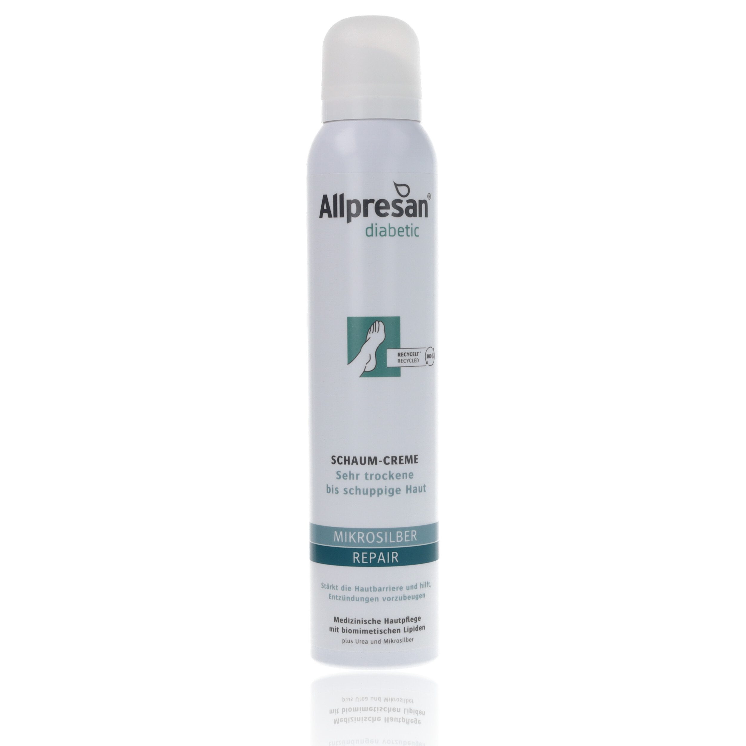 Allpresan Fußschaum Allpresan diabetic MIKROSILBER + REPAIR Pflegeserie -Größe wählbar- zertifiziertes Mikrosilber, 1-tlg., Antibakterielle Spezial-Fußpflege bei Diabetes mellitus