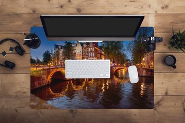 MuchoWow Gaming Mauspad Amsterdams Keizersgracht mit einer beleuchteten Brücke (1-St), Büro für Tastatur und Maus, Mousepad Gaming, 90x60 cm, XXL, Großes