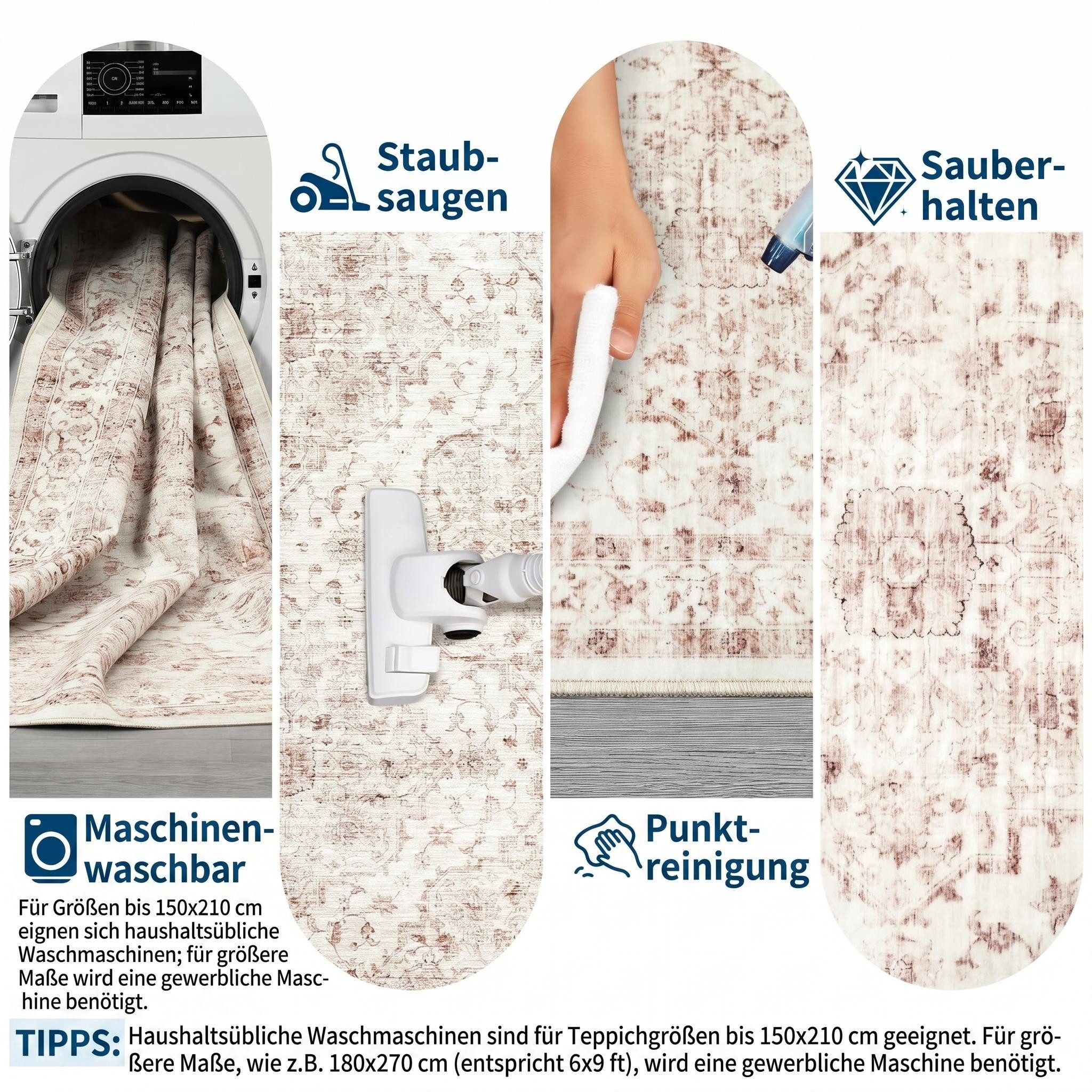 GarveeMore Teppich Faltbarer Boho-Teppich mit Print-Design (Kaschmir-Optik), rechteckig, Höhe: 6 mm, für Wohnzimmer & Schlafzimmer & Flur – Bild 4 von 5
