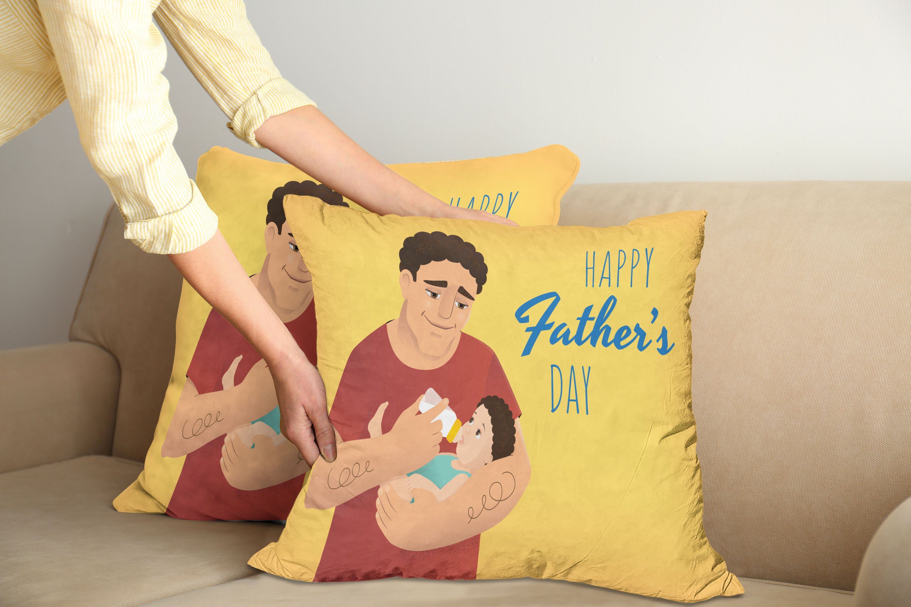 Kissenbezüge Modern Accent Doppelseitiger Digitaldruck, Vatertag (2 Man Abakuhaus Stück), Fütterung sein Kind