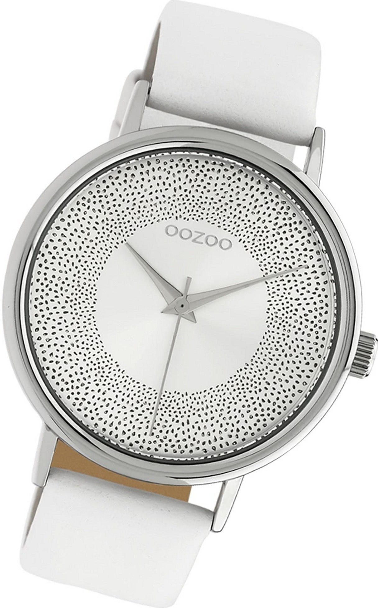 OOZOO Quarzuhr Uhr weiß, groß Gehäuse, Damen C10575 Leder 42mm) Damenuhr rundes Analog, (ca. Oozoo Lederarmband