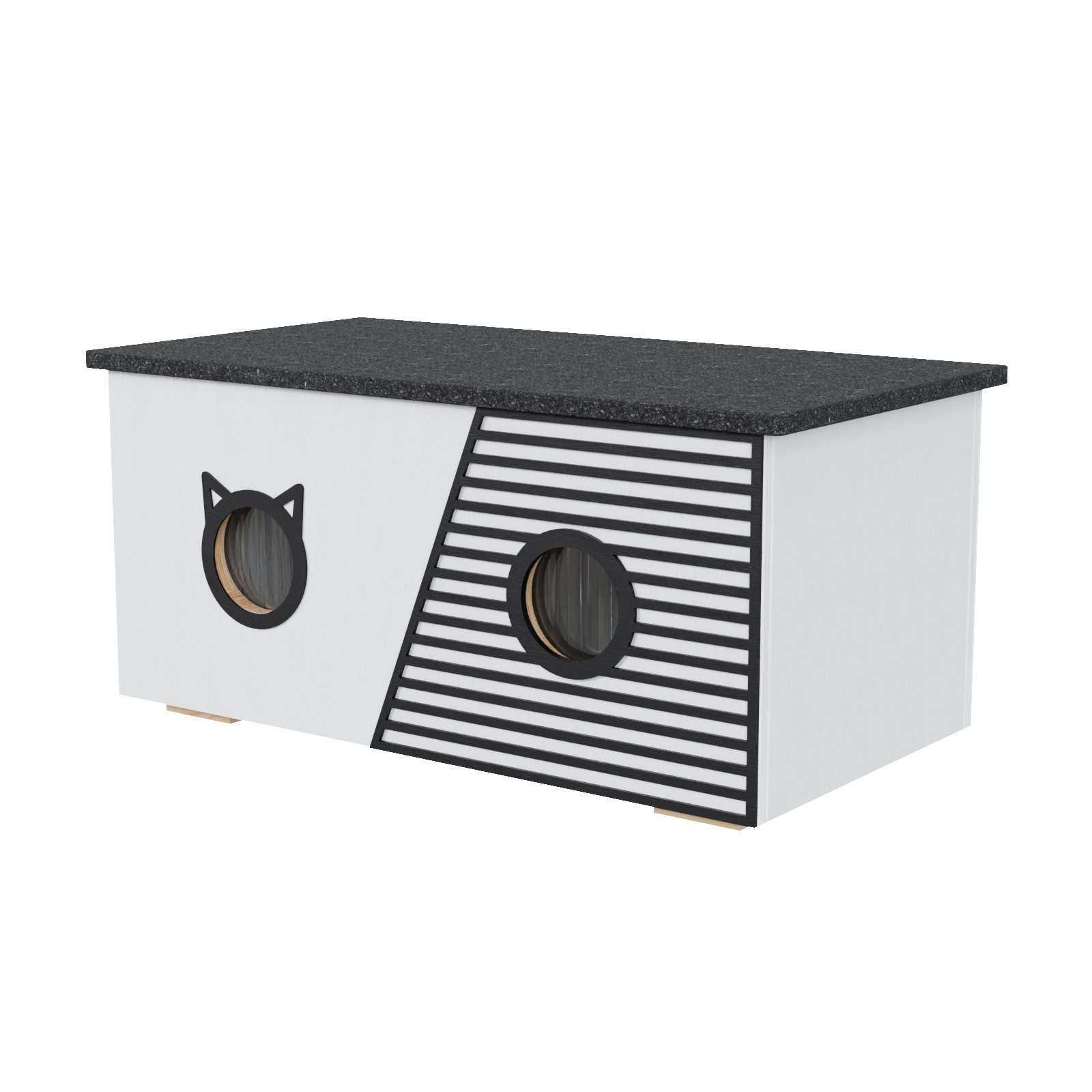 QLS Katzenhaus Outdoor XXL 85x45x37,5 cm mit Vorhang, Schutz, Wärme und Komfort – das ganze Jahr über