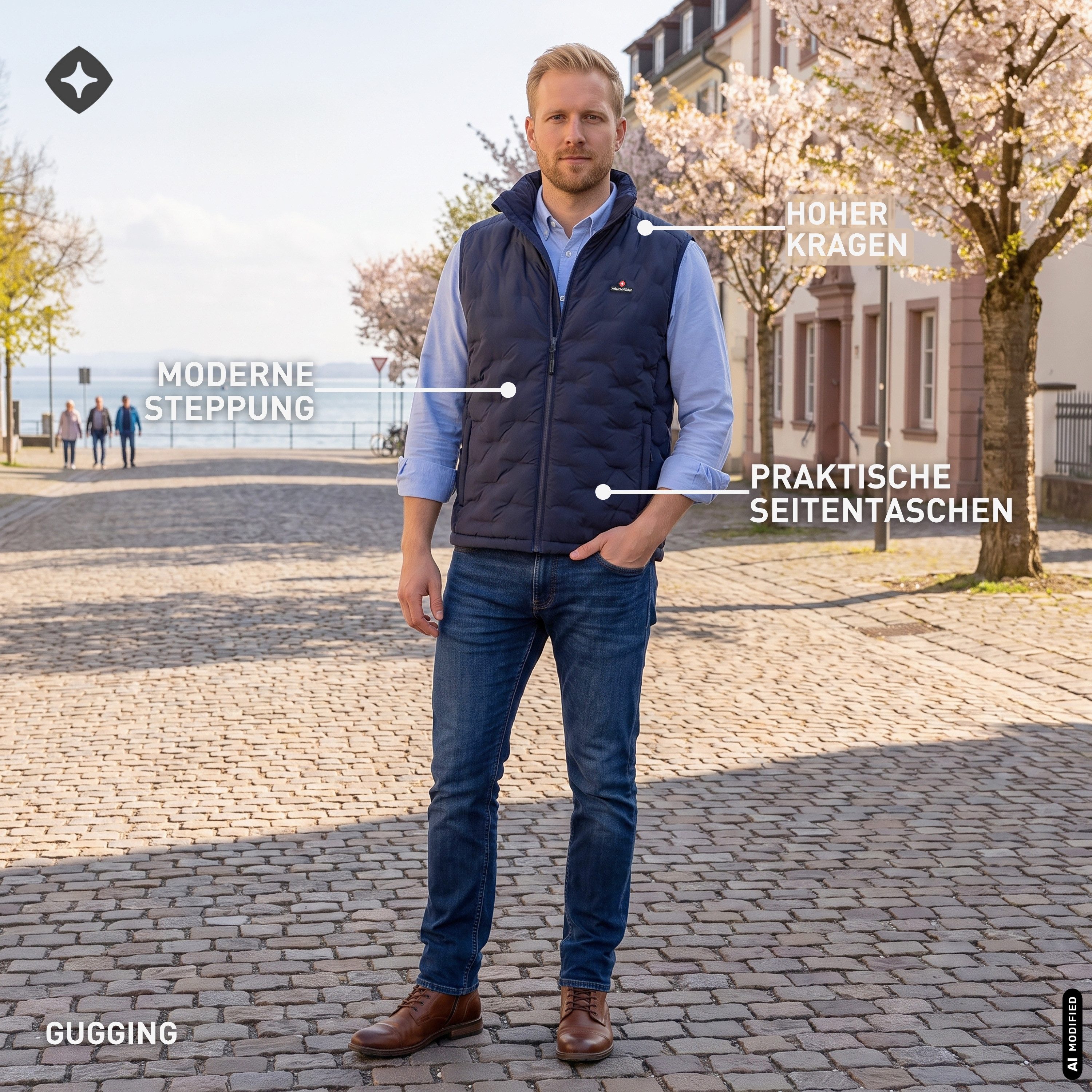 Höhenhorn Steppweste Gugging Herren Weste für Männer Steppjacke Sportjacke Freizeitjacke Regenkapuze im Kragen – Bild 4 von 5
