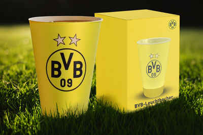 Becher LED Leuchtbecher BVB, Fanartikel leuchtet in Vereinsfarben, 450ml, Batterien inklusive