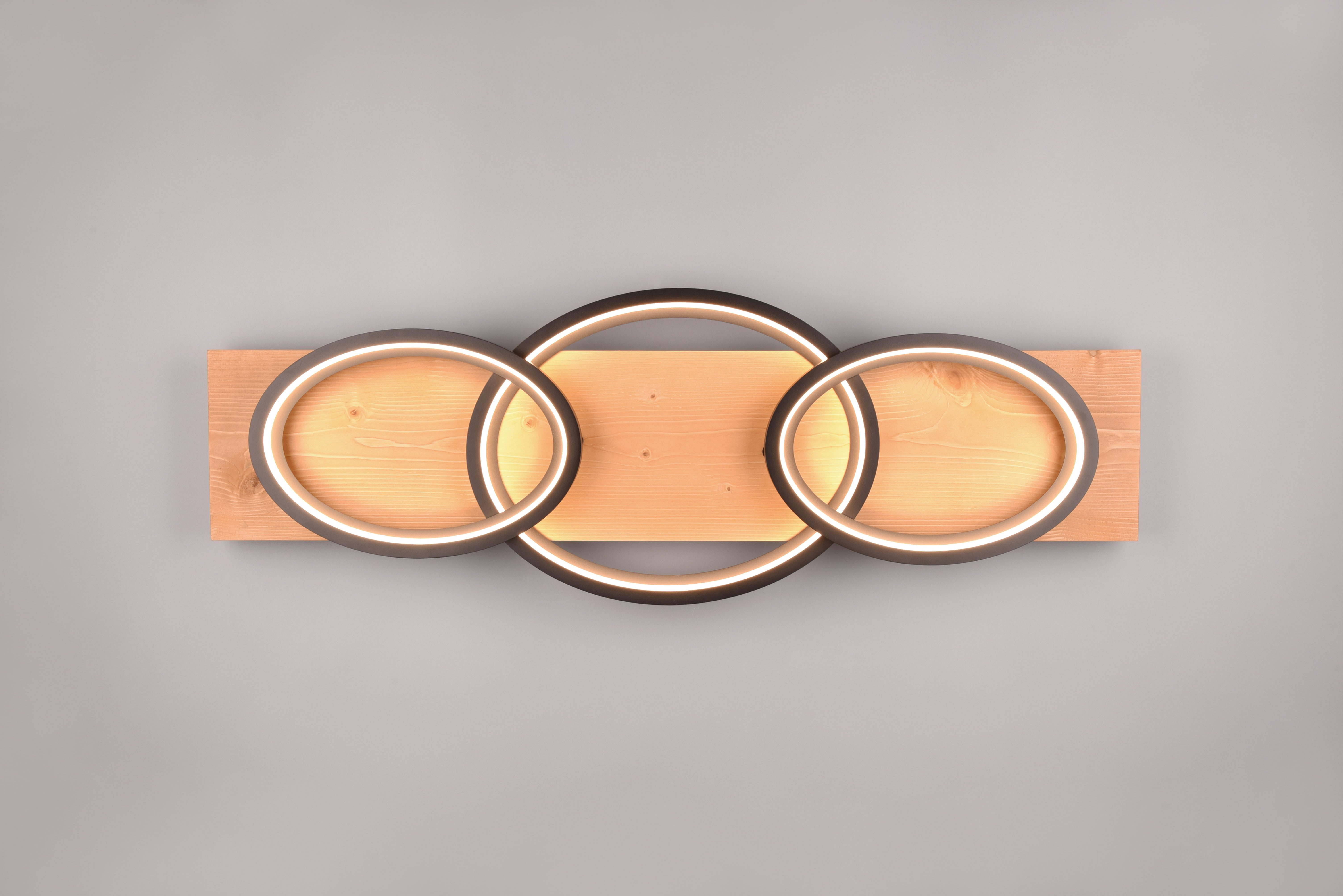 TRIO Leuchten LED Deckenleuchte BARCA, dimmbare Deckenlampe aus Holz & Metall mit indirektem Licht, Dimmfunktion, mehrere Helligkeitsstufen, LED fest integriert, Warmweiß, LED warmweiß & 4700 Lumen, für Wand- und Deckenmontage, 3 Dimmstufen