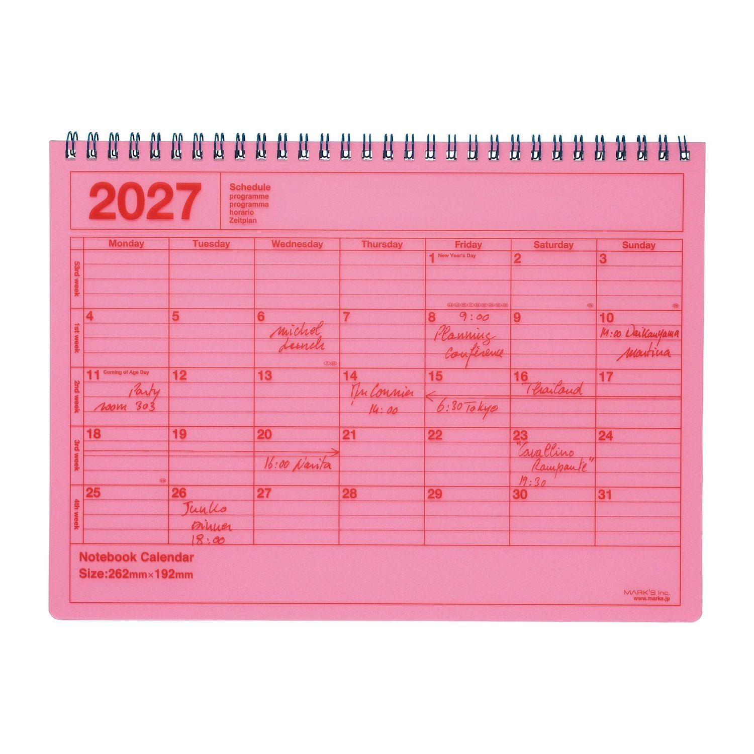 Wandkalender MARK'S 2027 Notebook Calendar M // Neon Pink