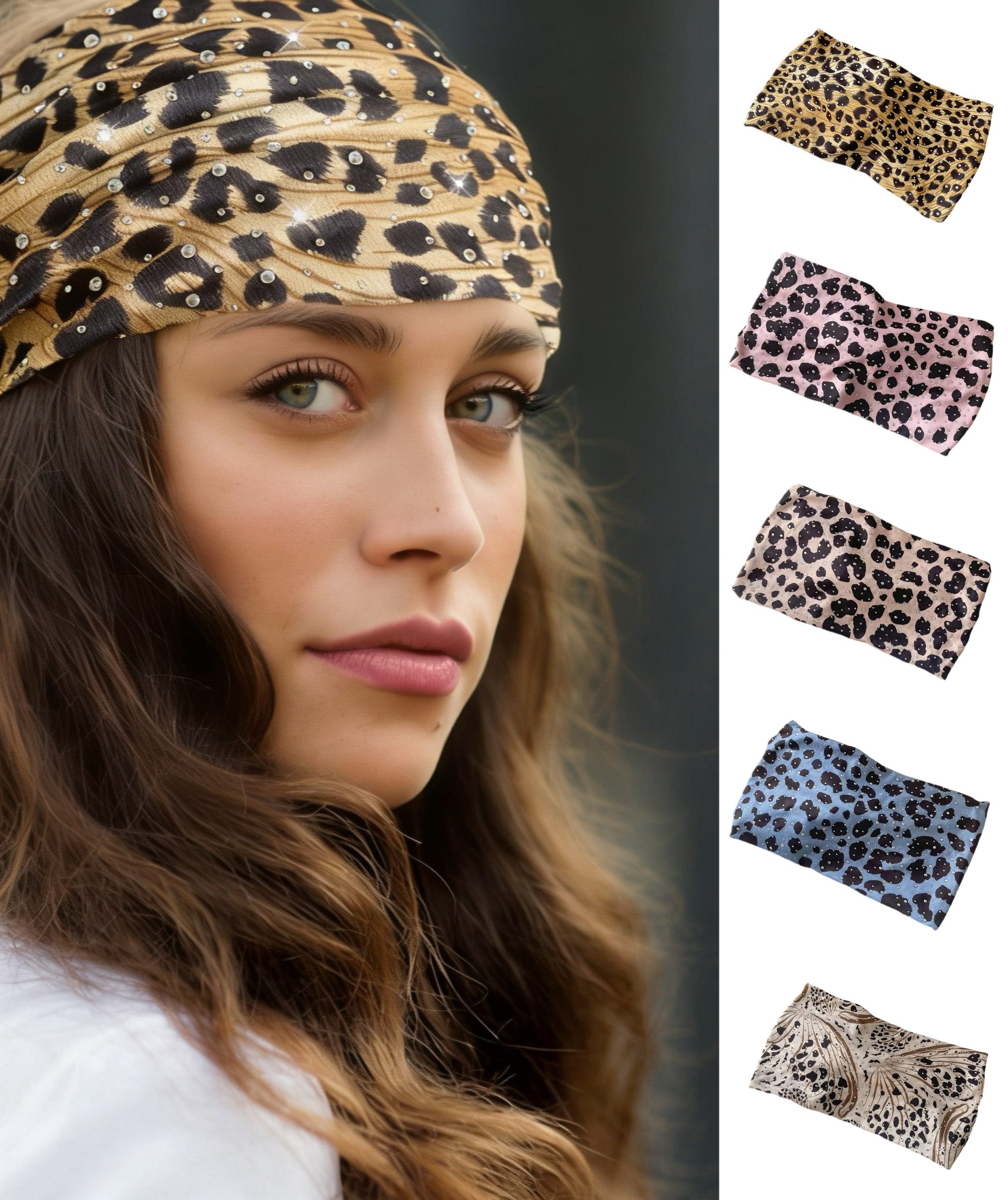HoyoLee Handels GmbH Haargummi 5-Stück Leopardmuster Strass Haarband-Schweißtuch Sport & Freizeit